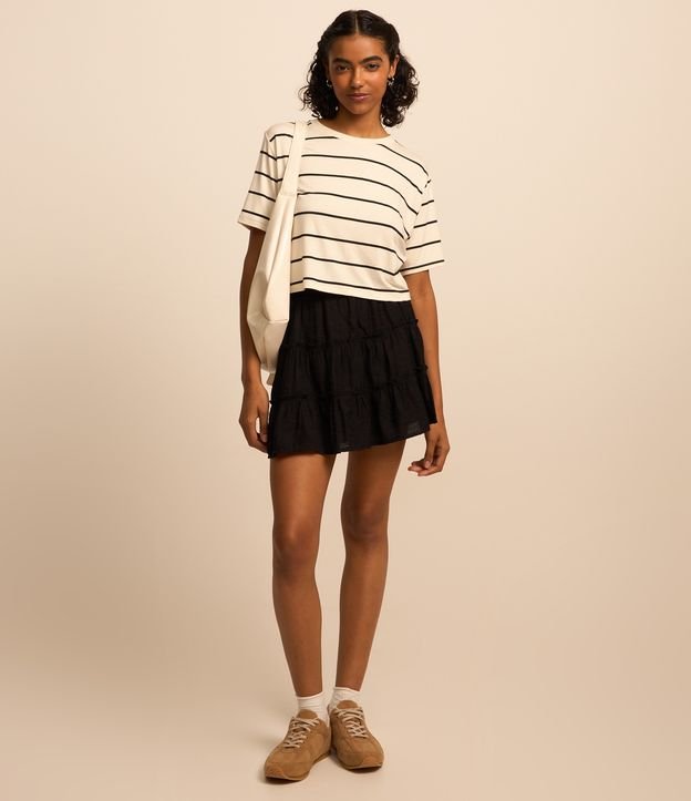 Blusa Boxy Cropped em Viscose com Listras