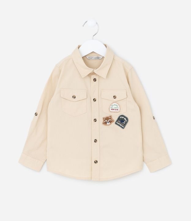 Camisa Infantil em Sarja com Patchs Raposa e Dino - Tam 1 a 6 Anos