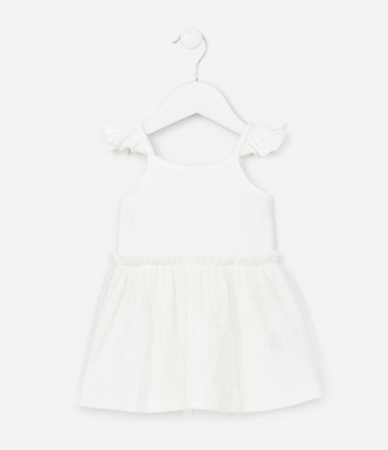 Vestido Infantil Texturizado com Tule - Tam 0 a 18 meses Off White 1