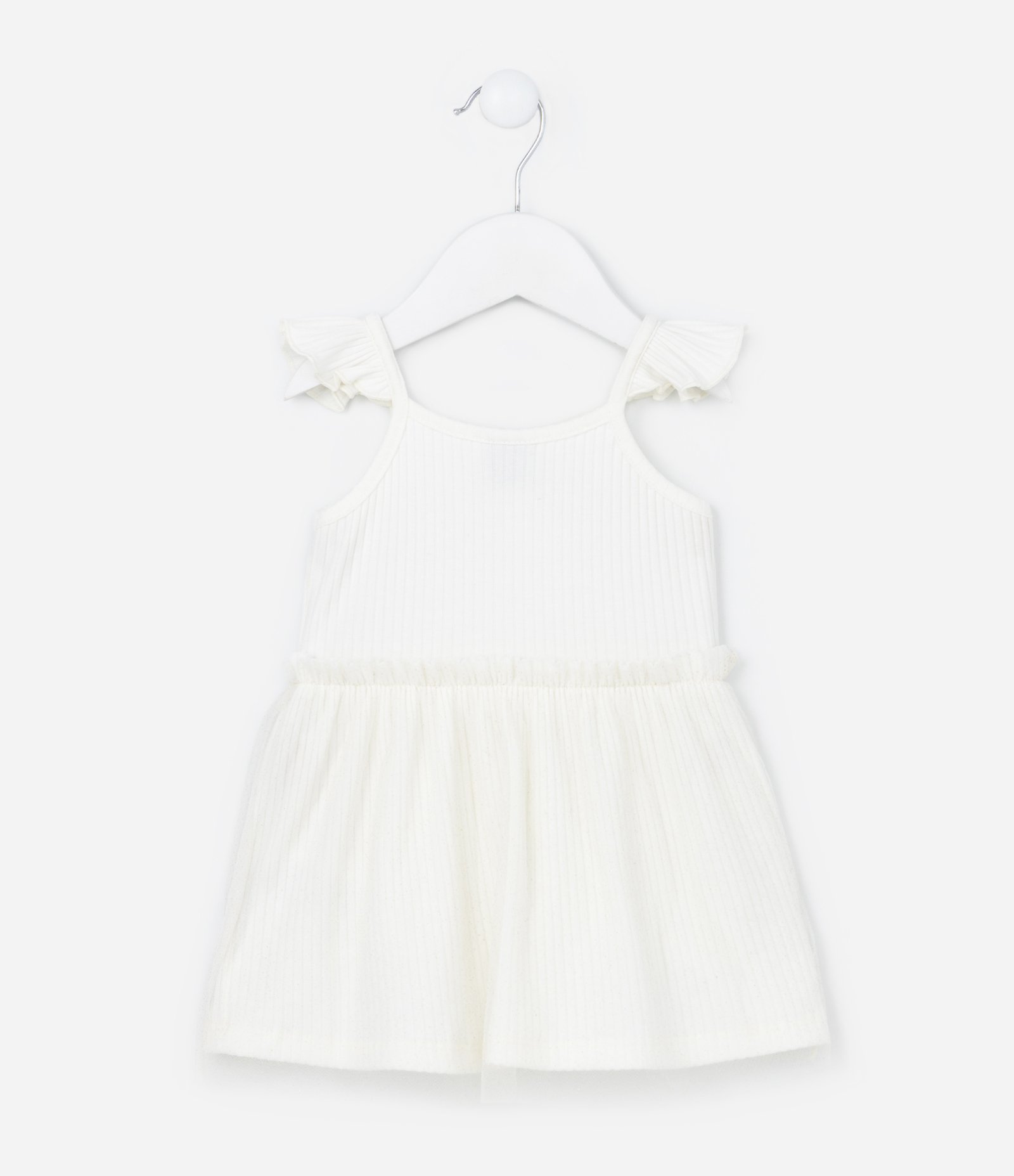 Vestido Infantil Texturizado com Tule - Tam 0 a 18 meses Off White 2