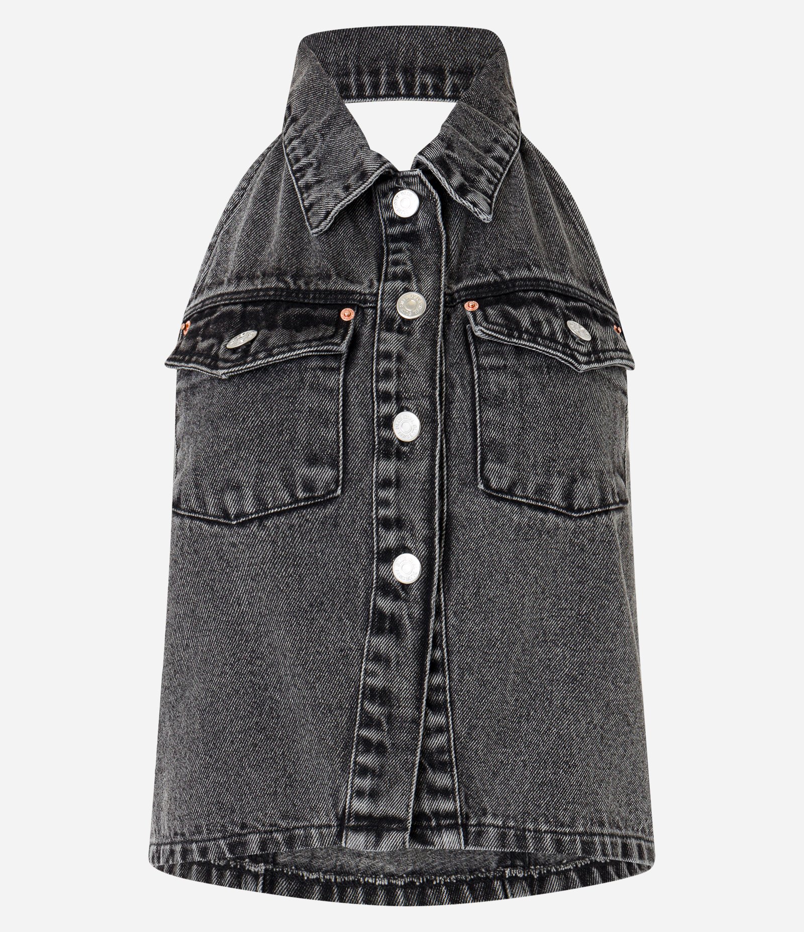 Blusa em Jeans Frente Única com Botões Preto 4