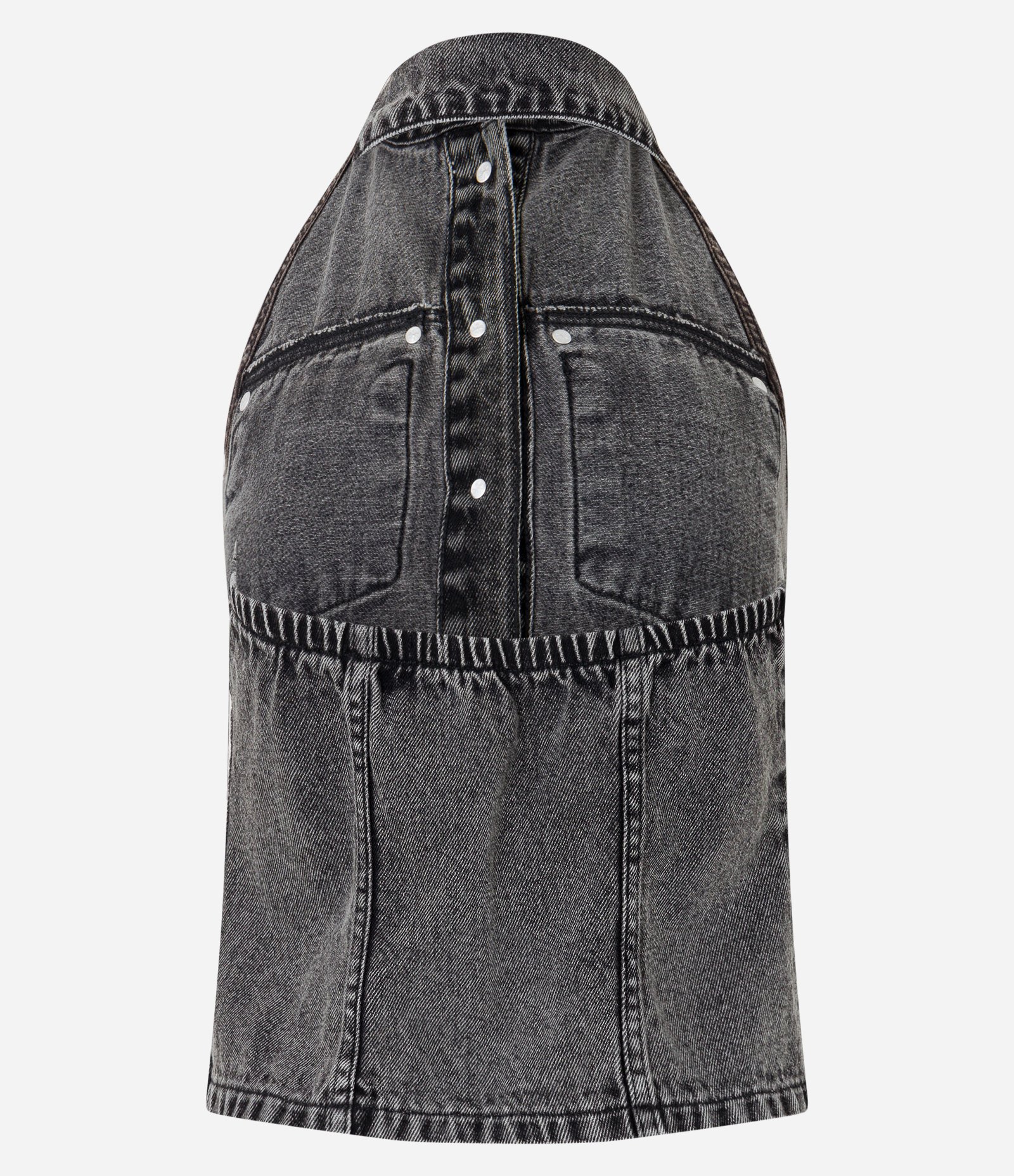 Blusa em Jeans Frente Única com Botões Preto 5