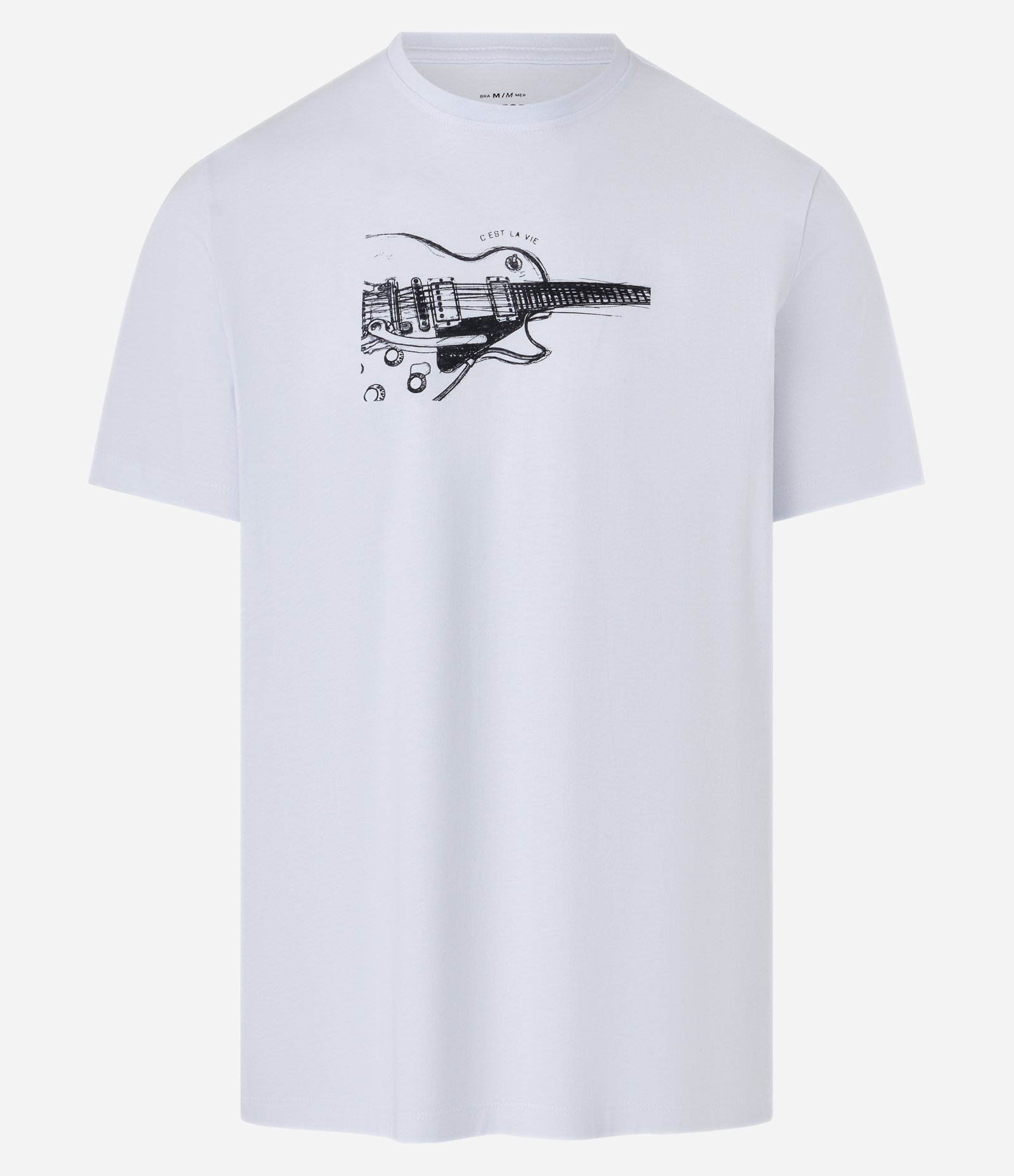 Camiseta Comfort em Meia Malha com Estampa Guitar Drawing Branco Neve 5