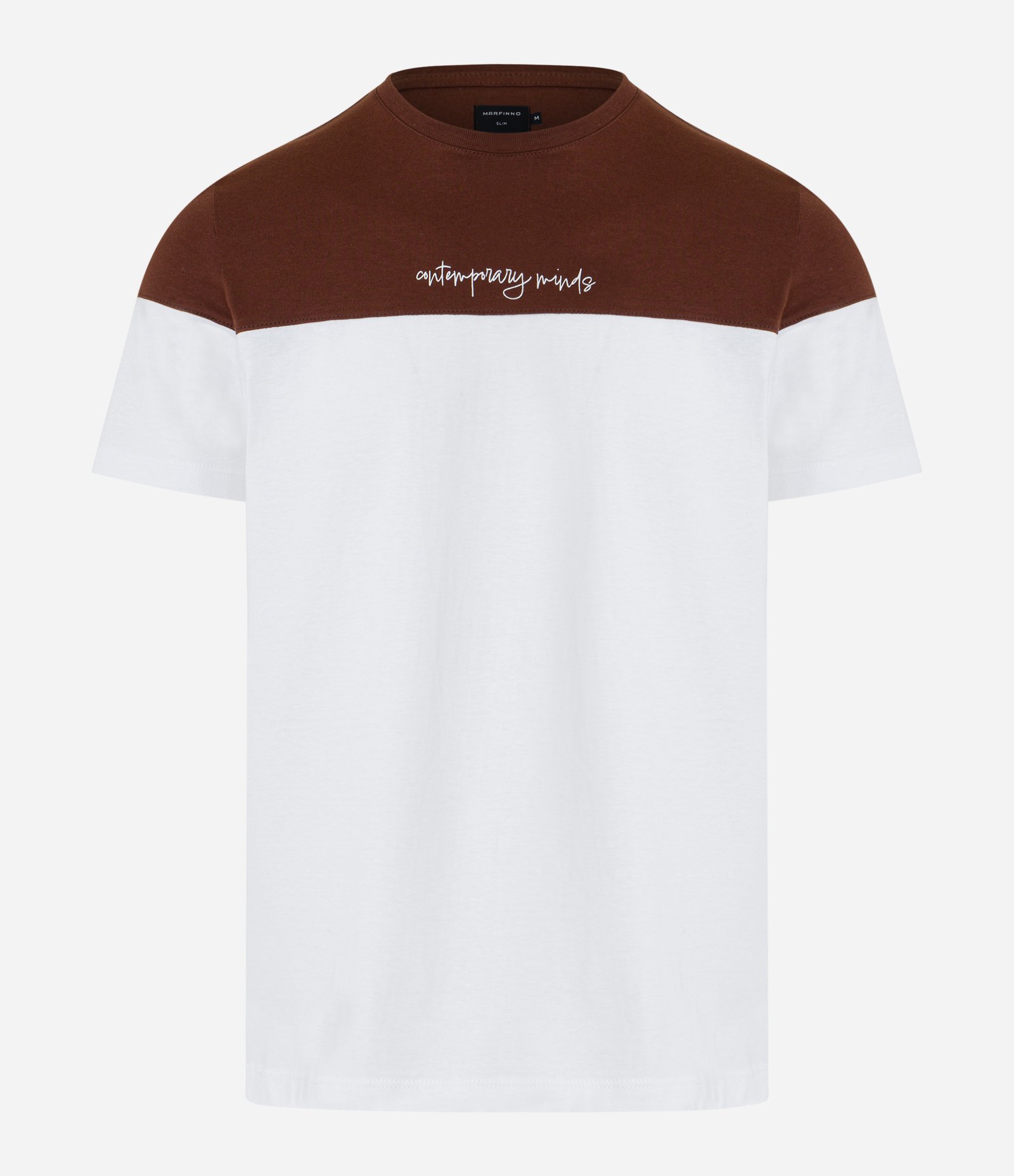 Camiseta Slim em Algodão em Bloco de Cores e Estampa Lettering Branco e Marrom 5