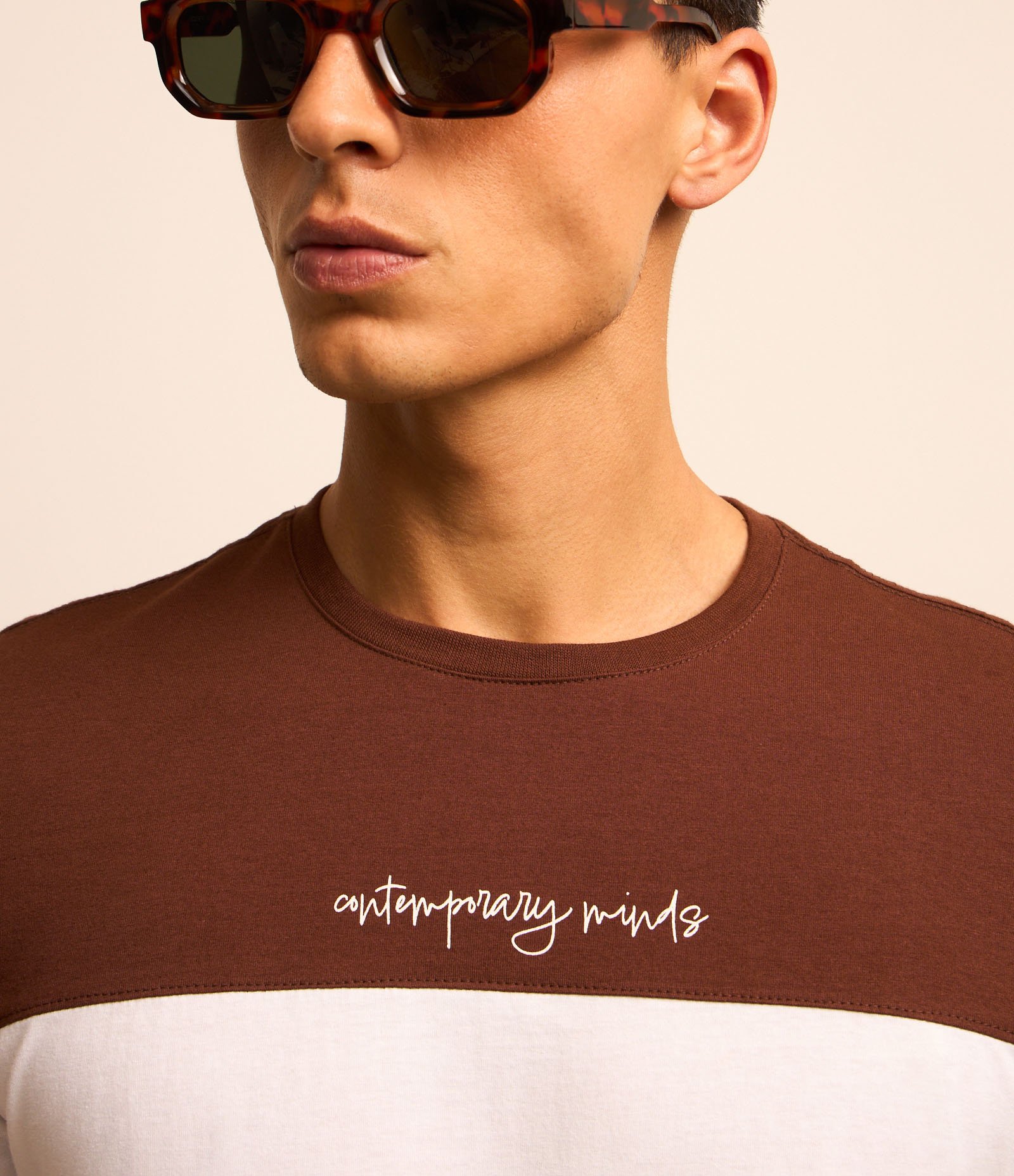 Camiseta Slim em Algodão em Bloco de Cores e Estampa Lettering Branco e Marrom 4
