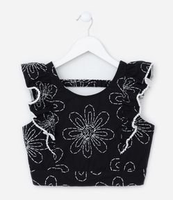 Blusa Cropped Infantil com Bordado de Margaridas - Tam 5 a 14 Anos