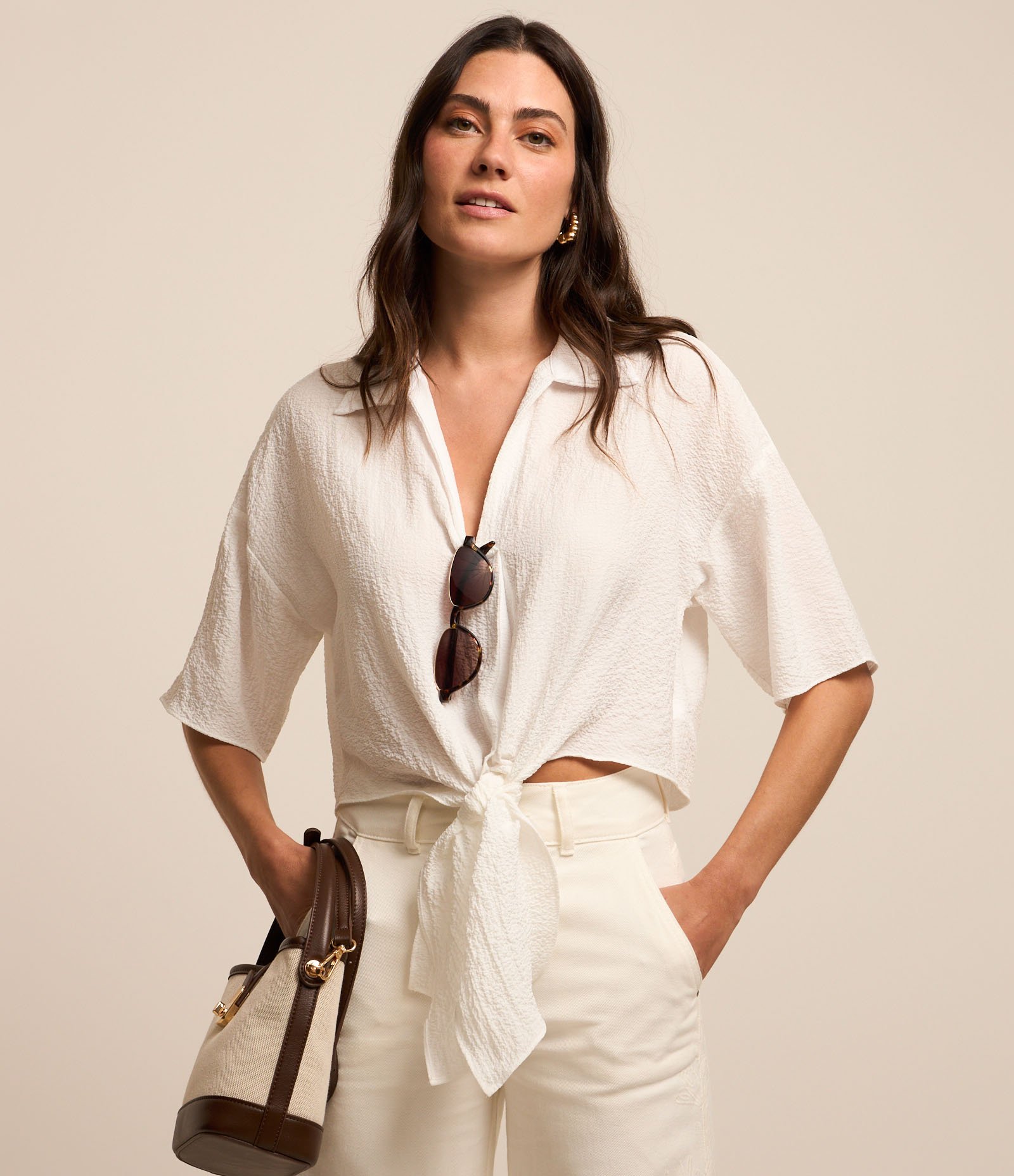 Blusa em Crepe com Amarração na Cintura Branco 1