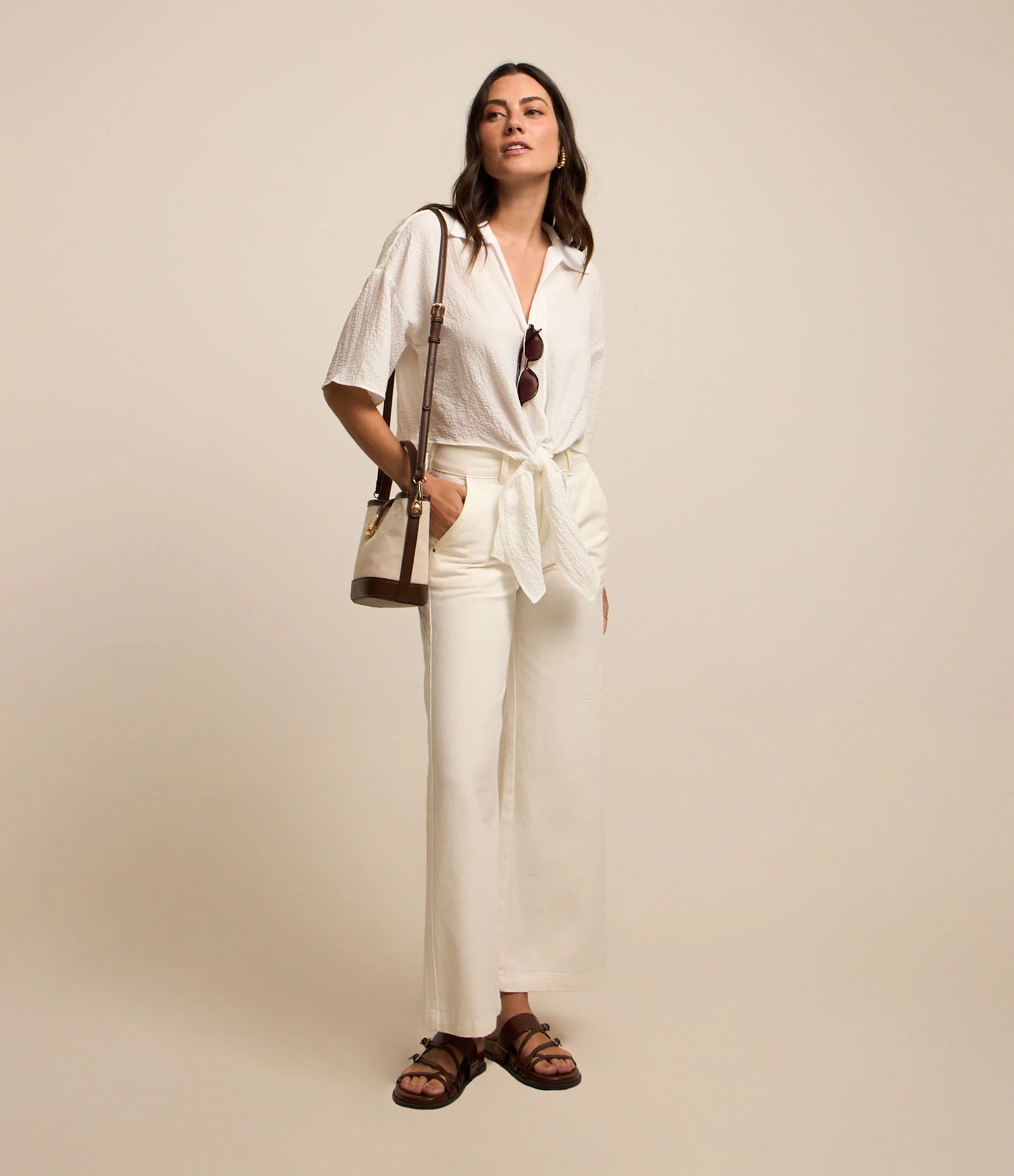 Blusa em Crepe com Amarração na Cintura Branco 2