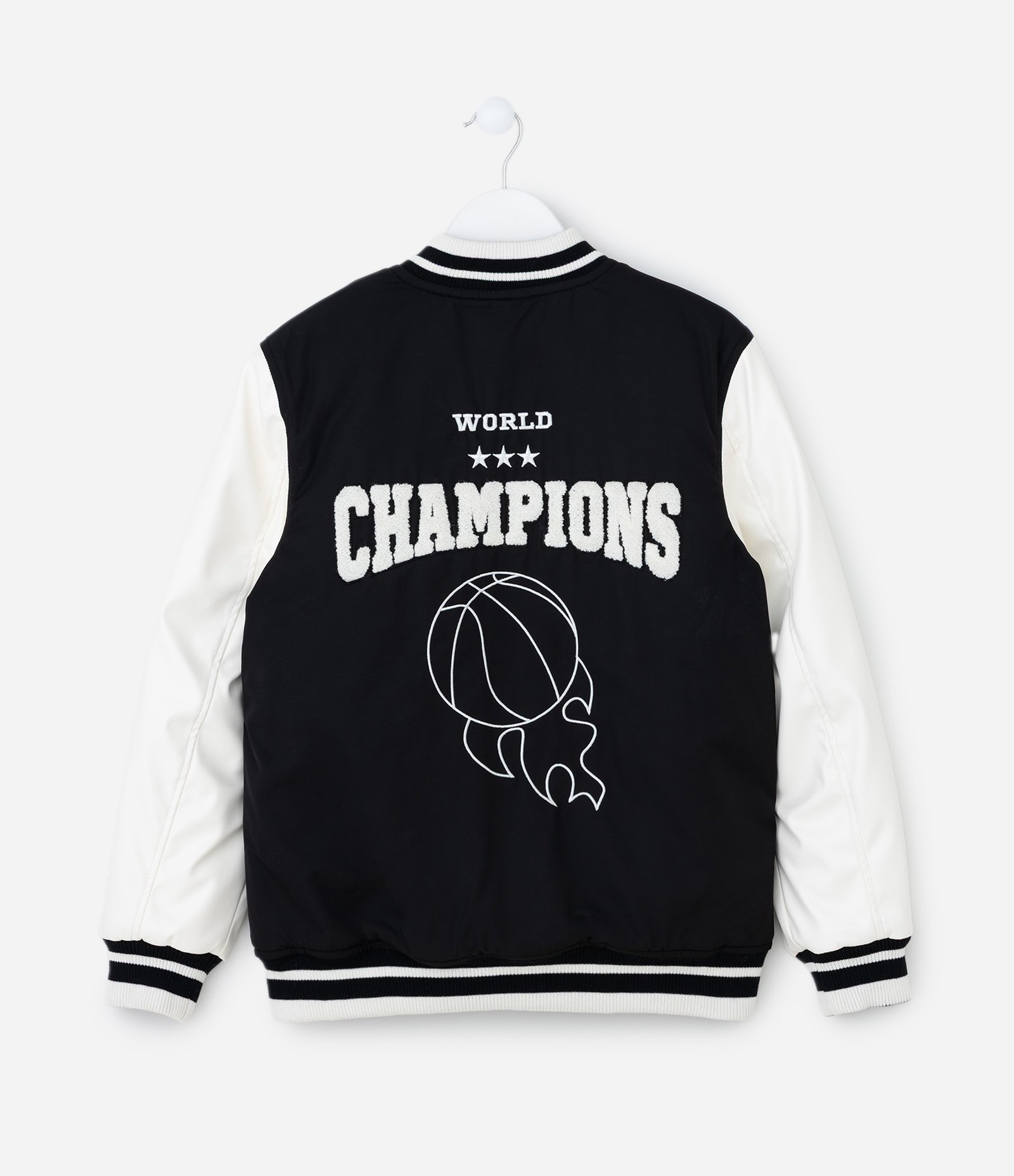 Jaqueta Bomber Infantil com Bordado Frente e Costas - Tam 5 a 14  Anos Preto/Branco 2