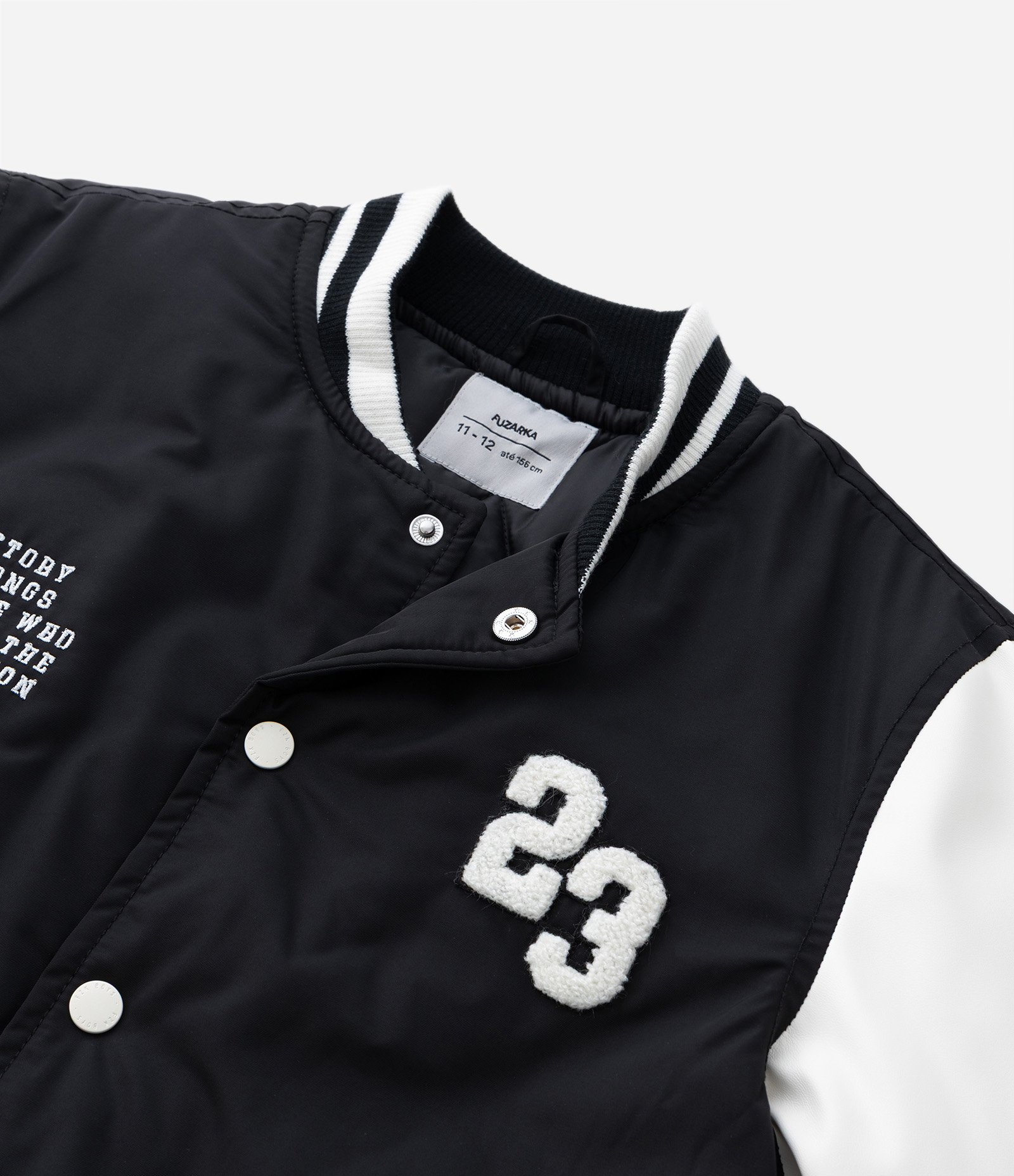 Jaqueta Bomber Infantil com Bordado Frente e Costas - Tam 5 a 14  Anos Preto/Branco 4