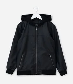 Jaqueta Infantil em PU com Capuz - Tam 5 a 14 Anos