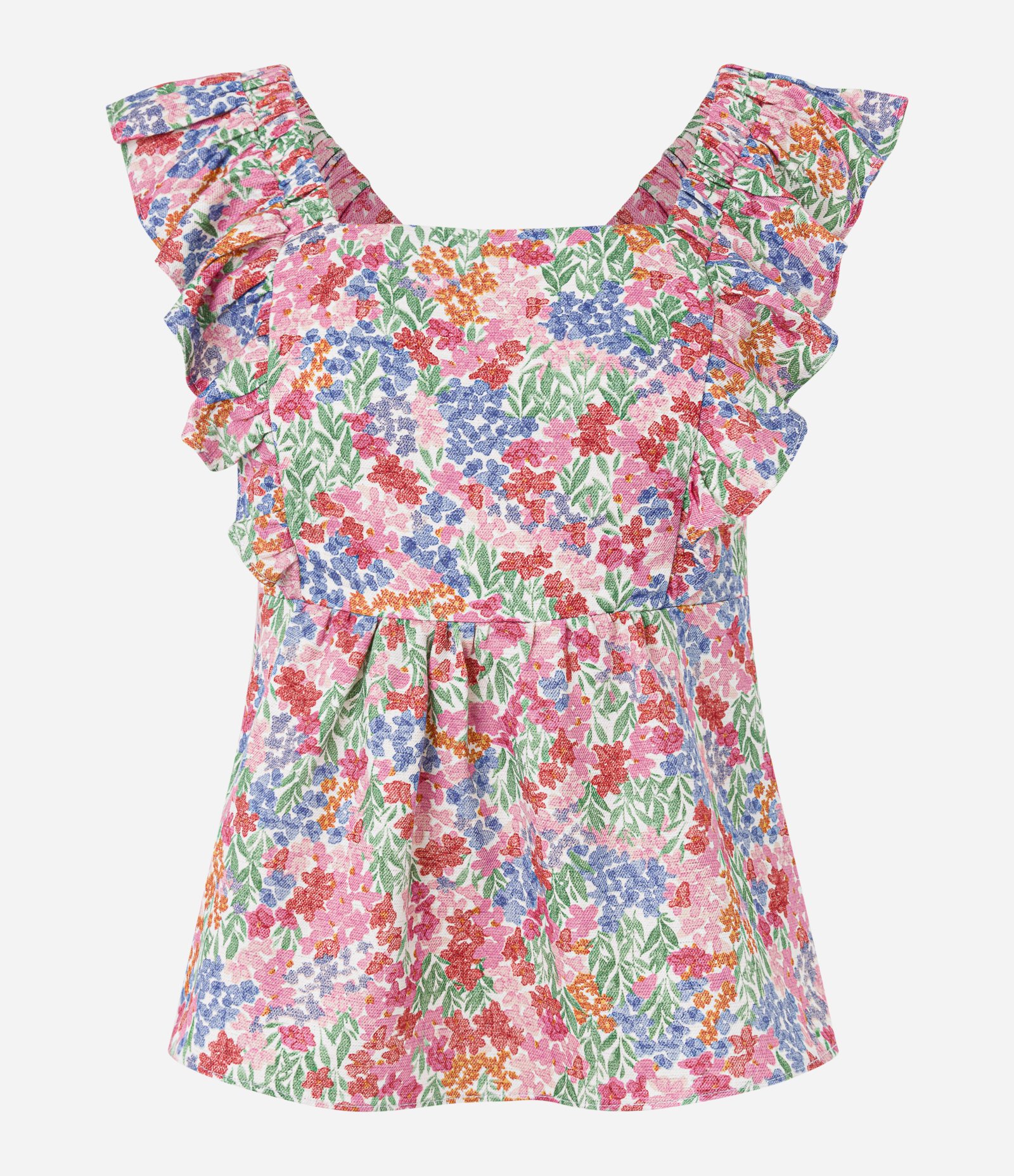 Blusa em Viscolinho com Babado e Estampa Floral Liberty Rosa/Vermelho/Laranja/Verde/Azul 5