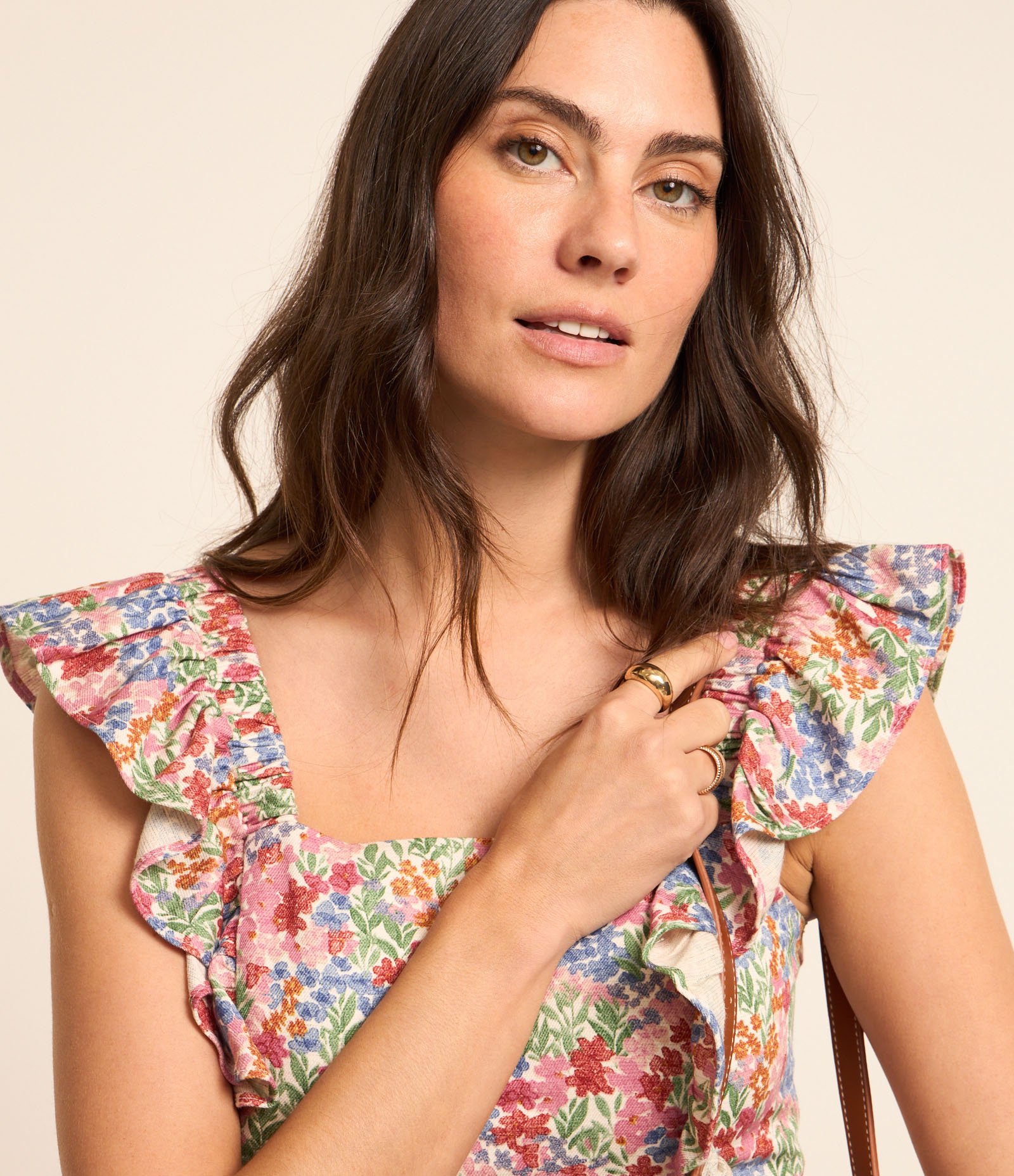 Blusa em Viscolinho com Babado e Estampa Floral Liberty Rosa/Vermelho/Laranja/Verde/Azul 3