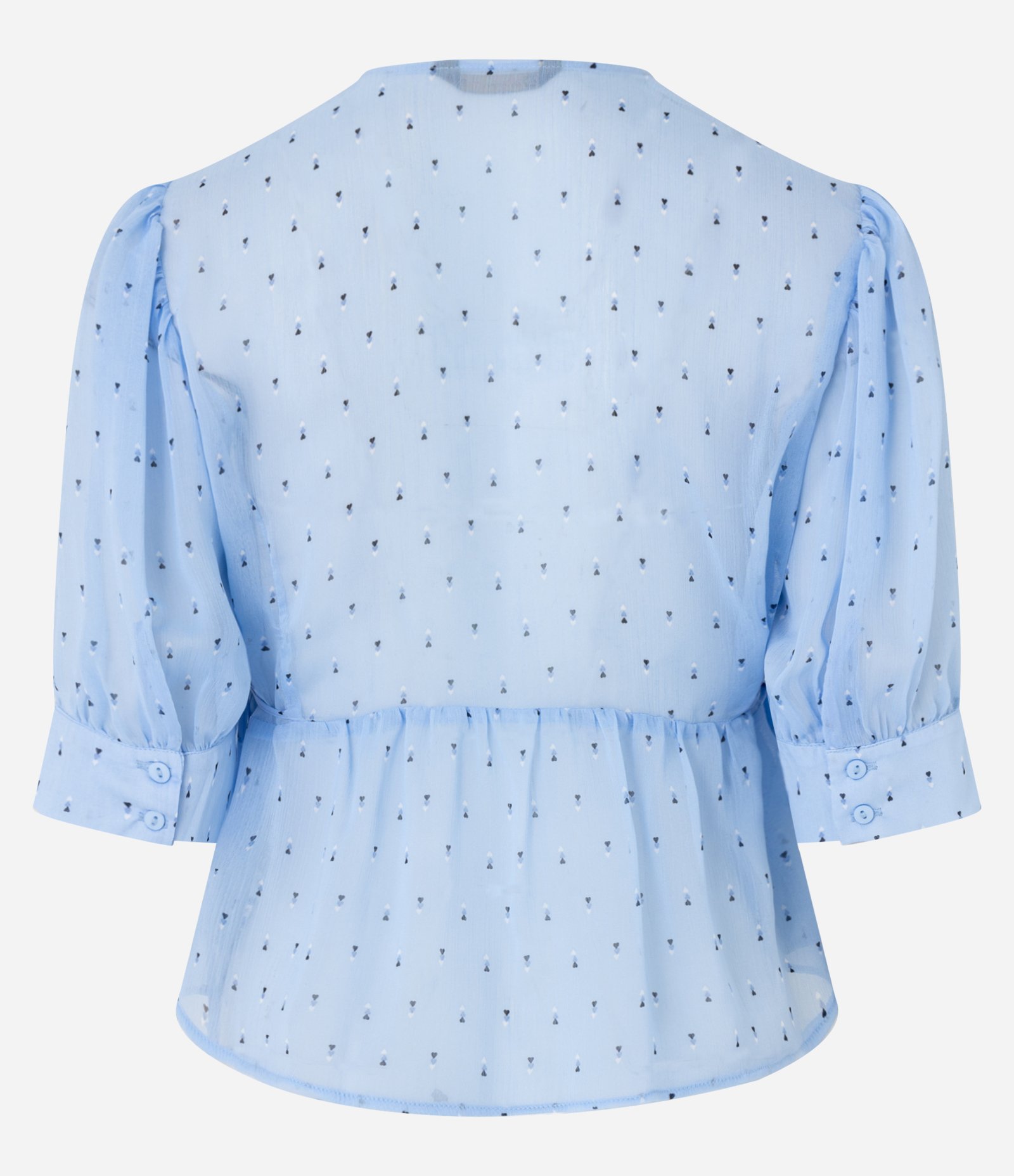 Blusa em Chiffon com Recorte na Cintura e Corações Estampados Azul 6