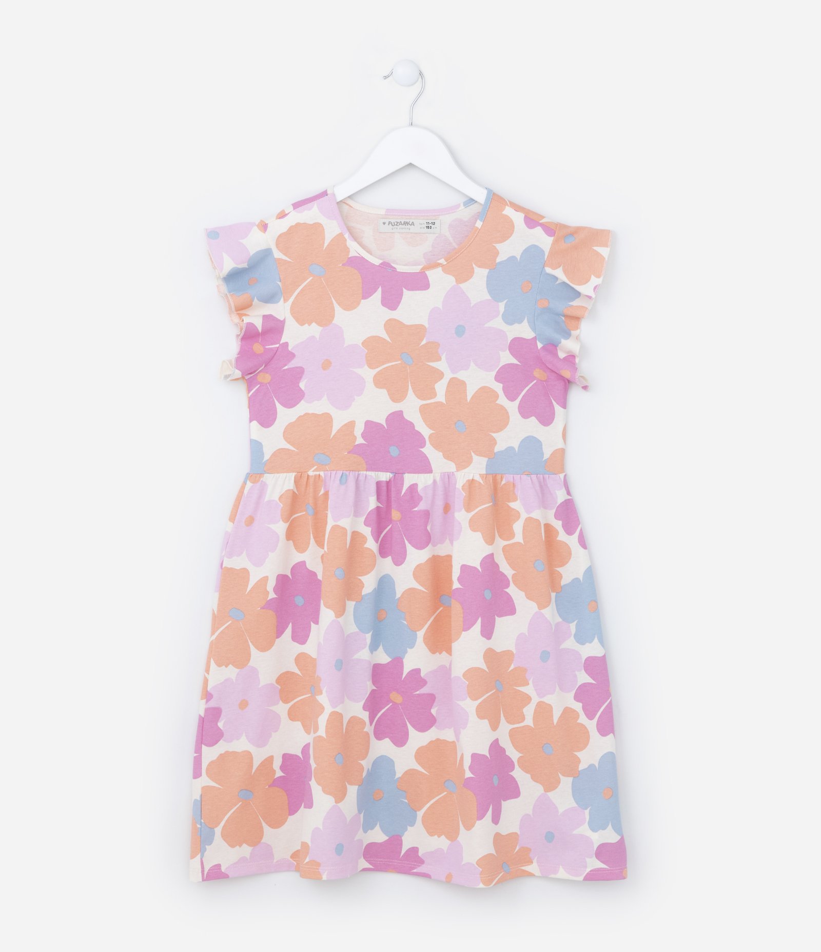 Vestido Infantil com Babadinhos e Estampa Floral - Tam 5 a 14 Anos Multicores 1