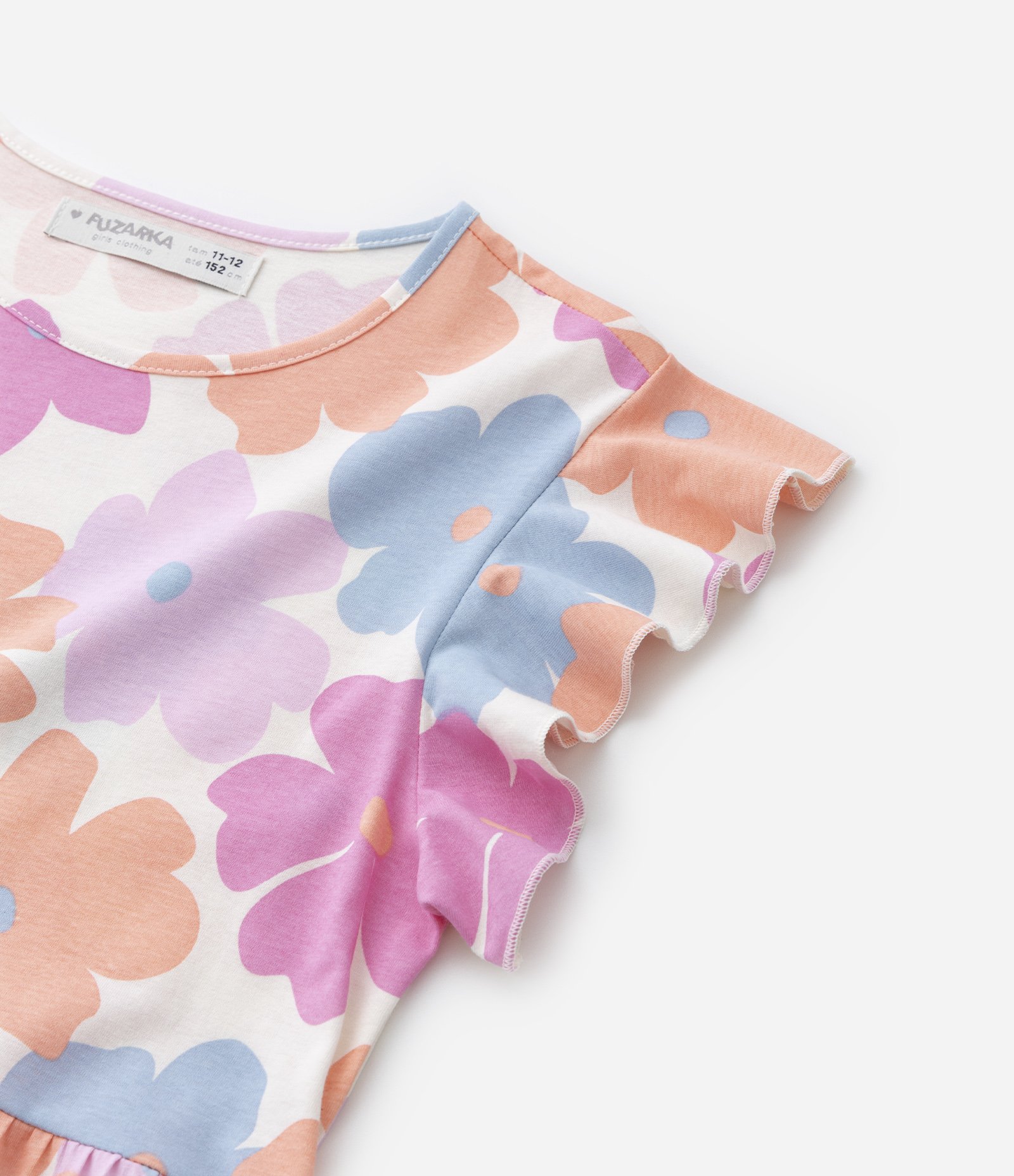 Vestido Infantil com Babadinhos e Estampa Floral - Tam 5 a 14 Anos Multicores 4