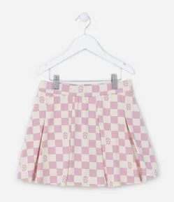 Short Saia com Pregas e Estampa Xadrez - Tam 5 a 14 Anos