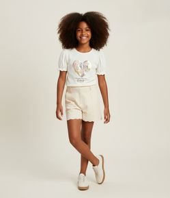Blusa Infantil com Manga Bufante e Bordado em Paetês - Tam 5 a 14 Anos