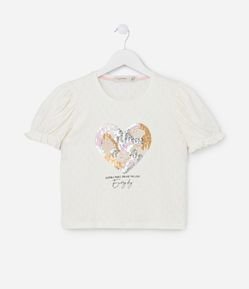 Blusa Infantil com Manga Bufante e Bordado em Paetês - Tam 5 a 14 Anos