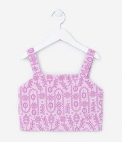 Blusa Cropped com Textura Broderie - Tam 5 a 14 Anos