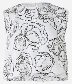 Blusa Curta Sem Manga em Crepe com Flores Estampadas