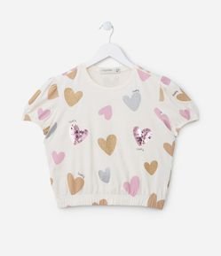 Blusa Infantil com Mangas Bufantes e Bordado em Paetê - Tam 5 a 14 Anos