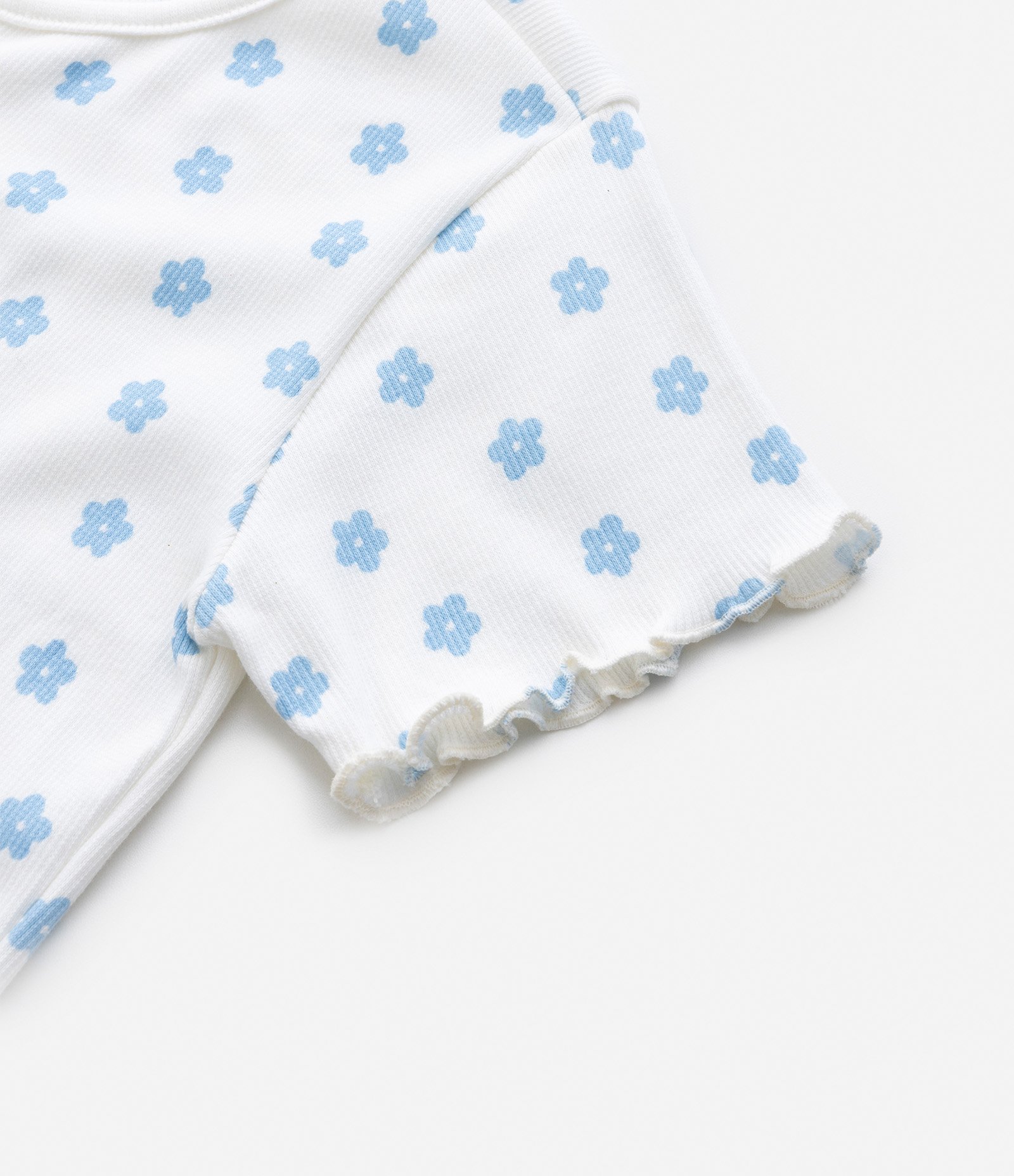 Blusa Curta Infantil com Estampa de Mini Florzinhas - Tam 5 a 14 Anos Branco/Azul 6