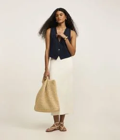 Saia Midi em Tricô com Fenda nas Costas