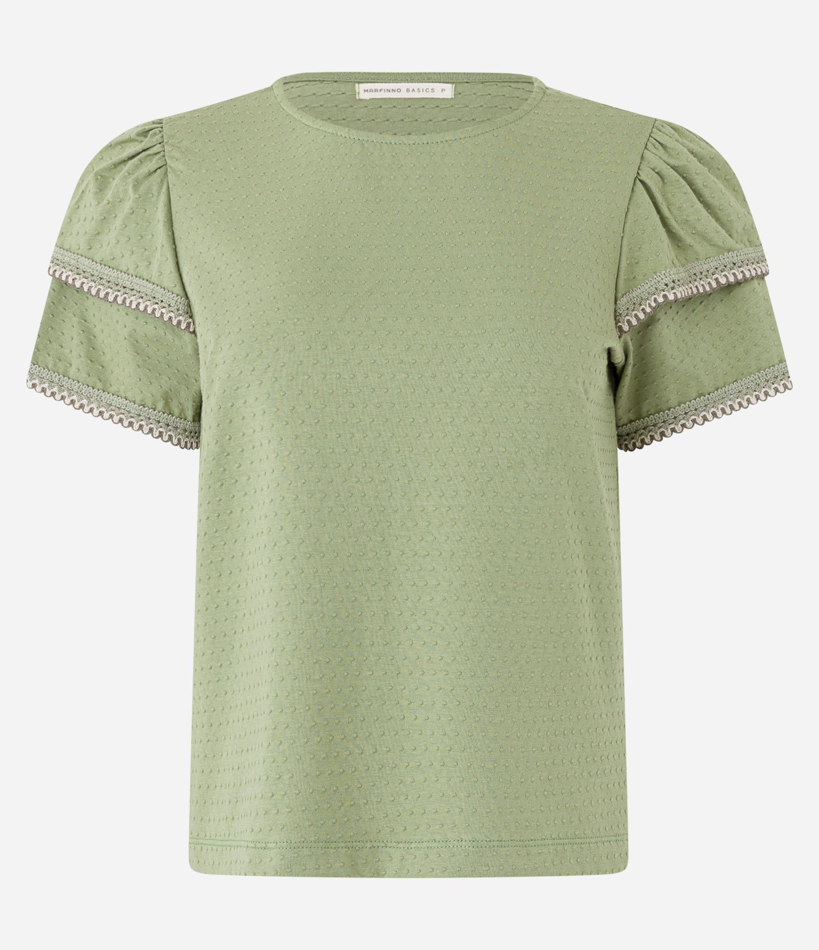 Blusa em Algodão com Babado na Manga e Detalhe Efeito Crochê Verde 4