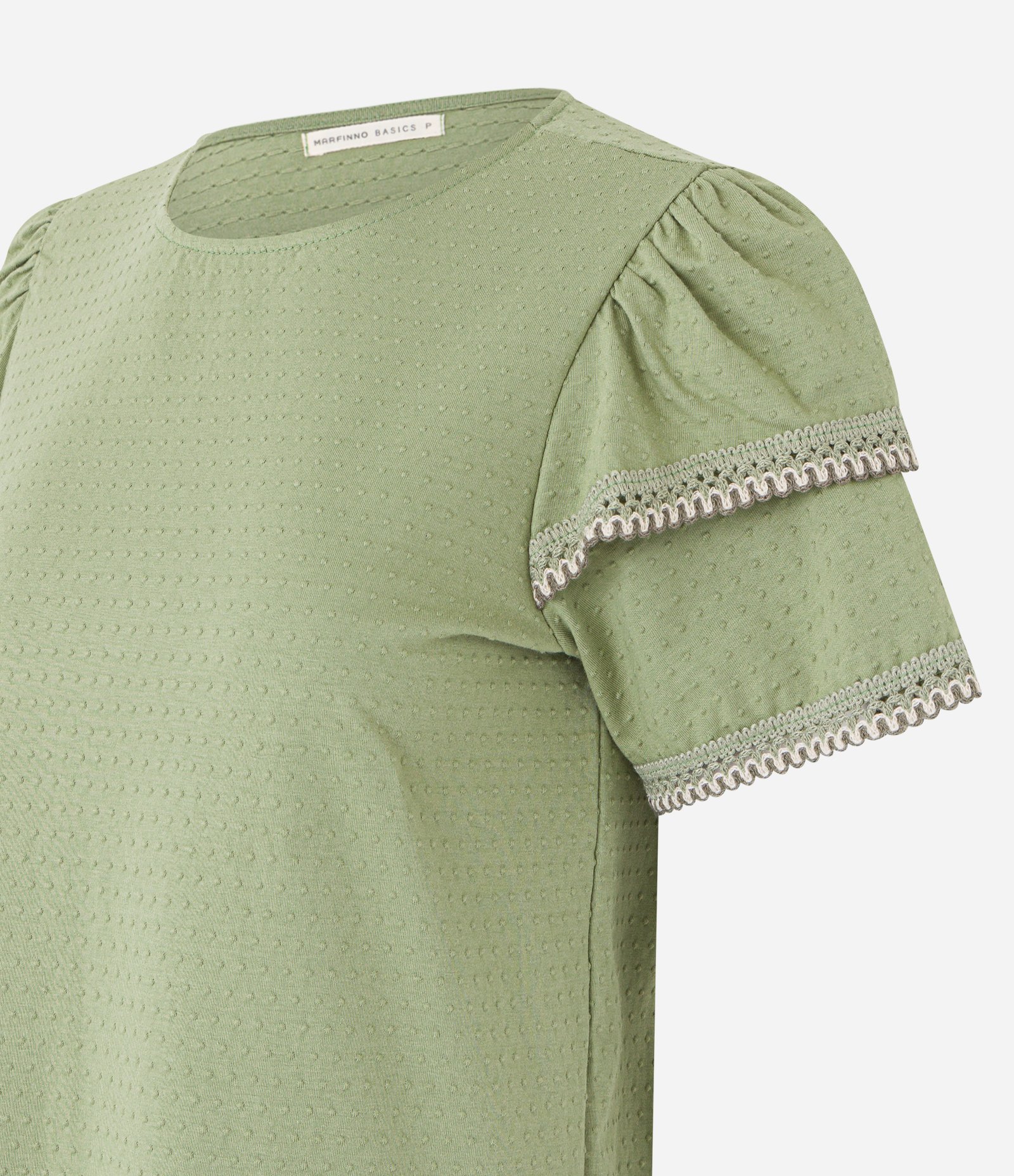 Blusa em Algodão com Babado na Manga e Detalhe Efeito Crochê Verde 5