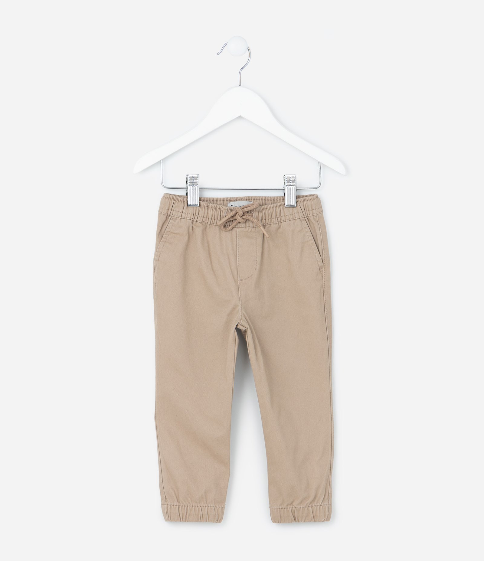 Calça Jogger Infantil em Sarja com Amarração - Tam 5 a 14 Anos Bege 1