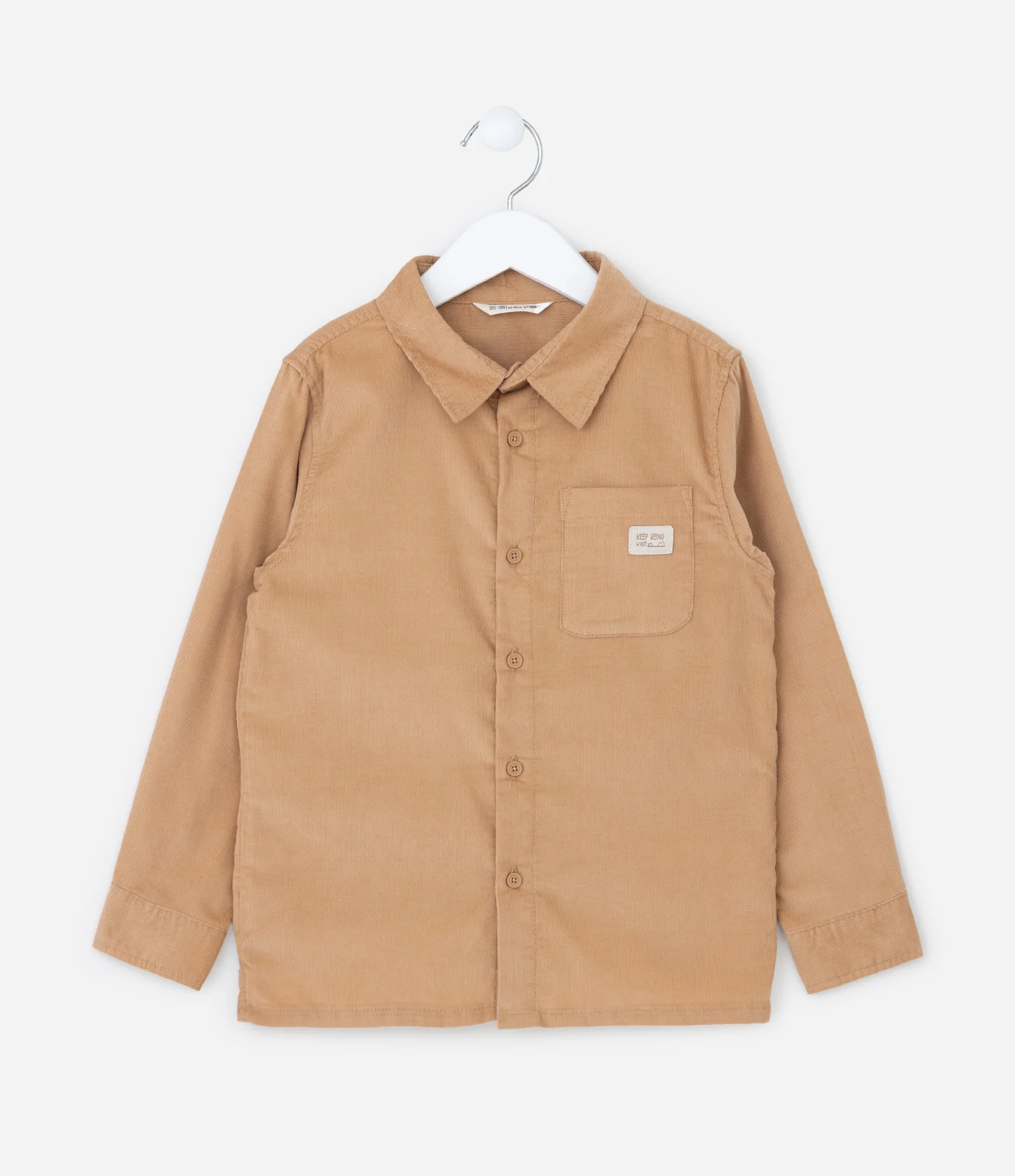 Camisa Infantil em Veludo Cotelê com Bolsinho - Tam 1 a 6 anos Bege 1