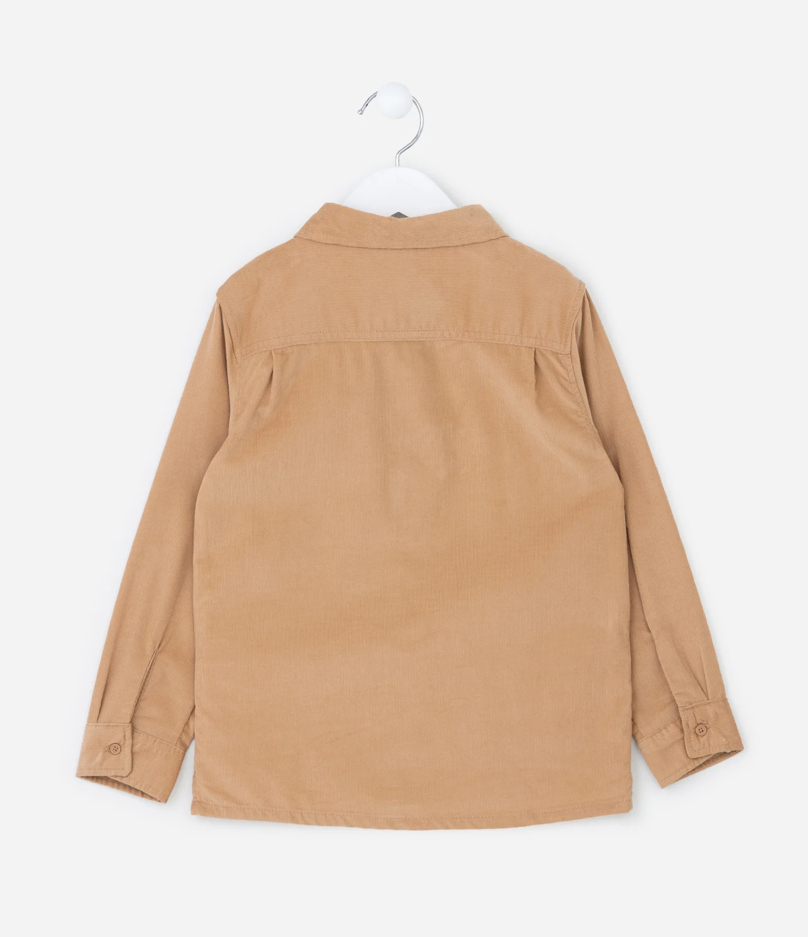 Camisa Infantil em Veludo Cotelê com Bolsinho - Tam 1 a 6 anos Bege 2