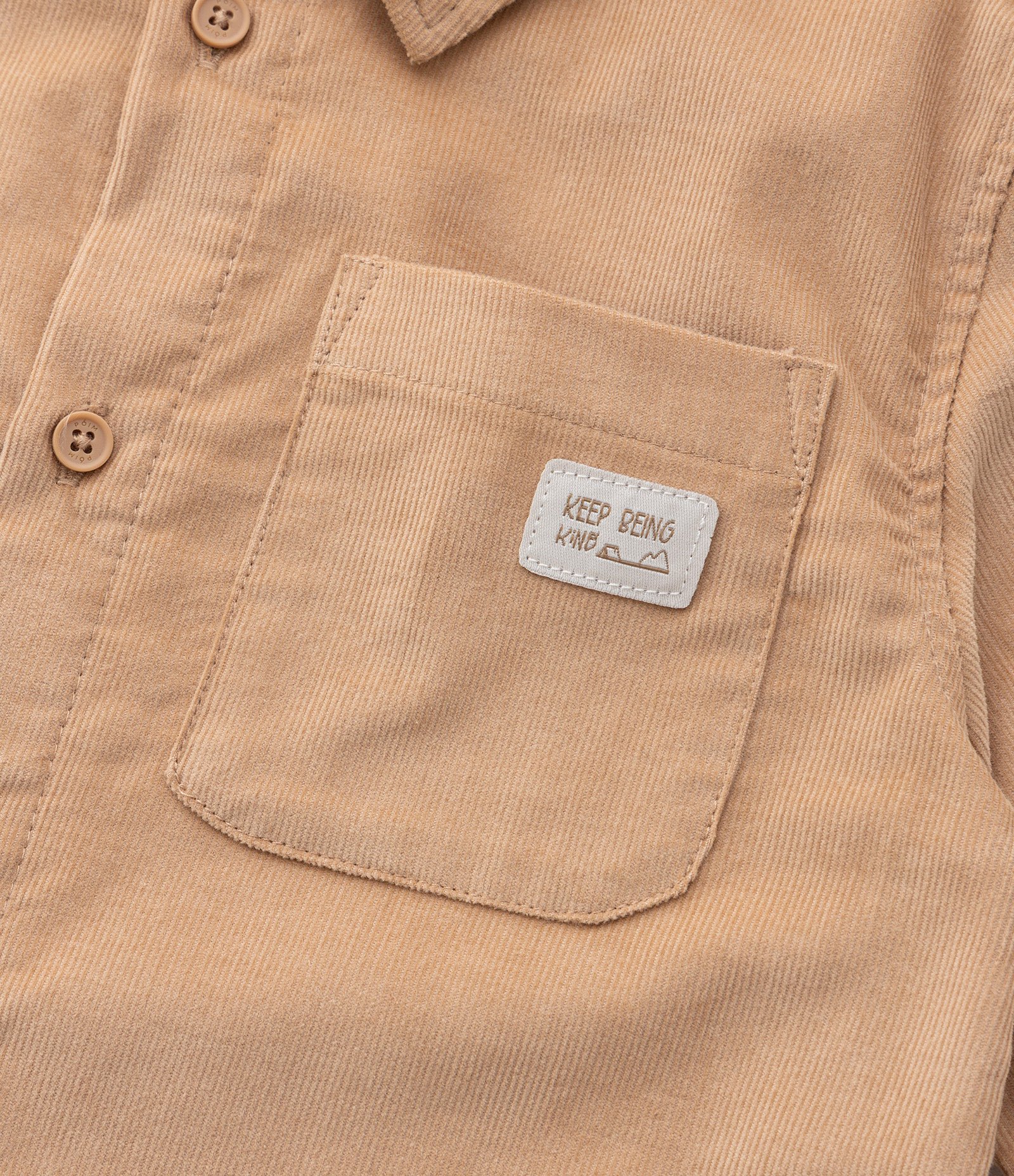 Camisa Infantil em Veludo Cotelê com Bolsinho - Tam 1 a 6 anos Bege 5