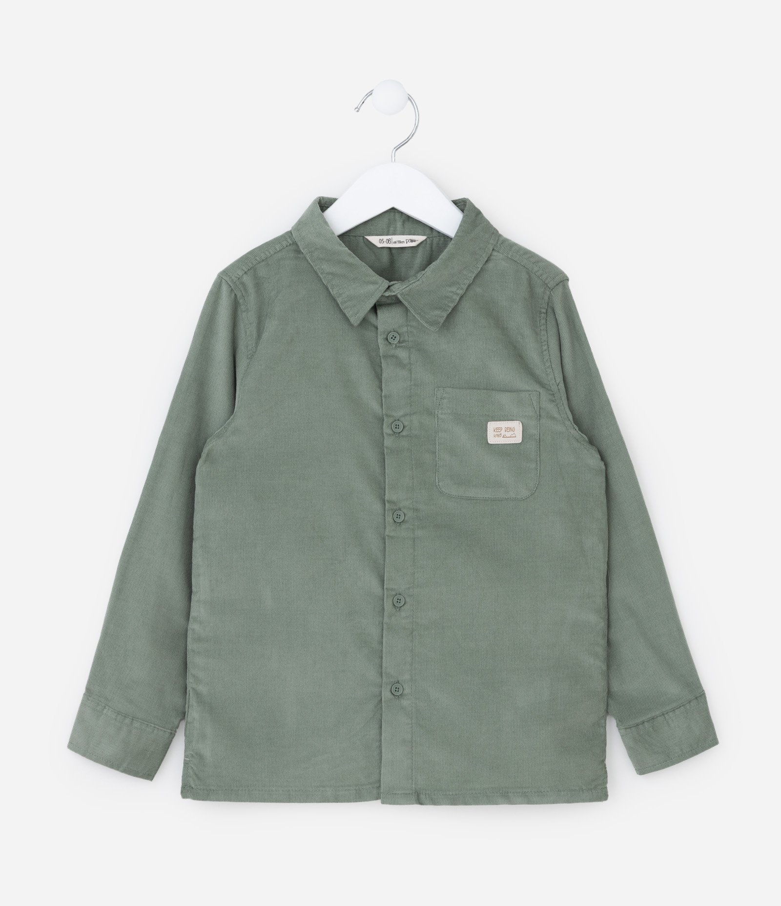 Camisa Infantil em Veludo Cotelê com Bolsinho - Tam 1 a 6 anos Verde 1