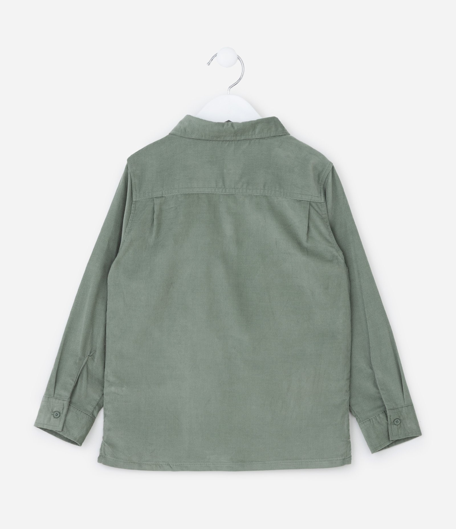 Camisa Infantil em Veludo Cotelê com Bolsinho - Tam 1 a 6 anos Verde 2