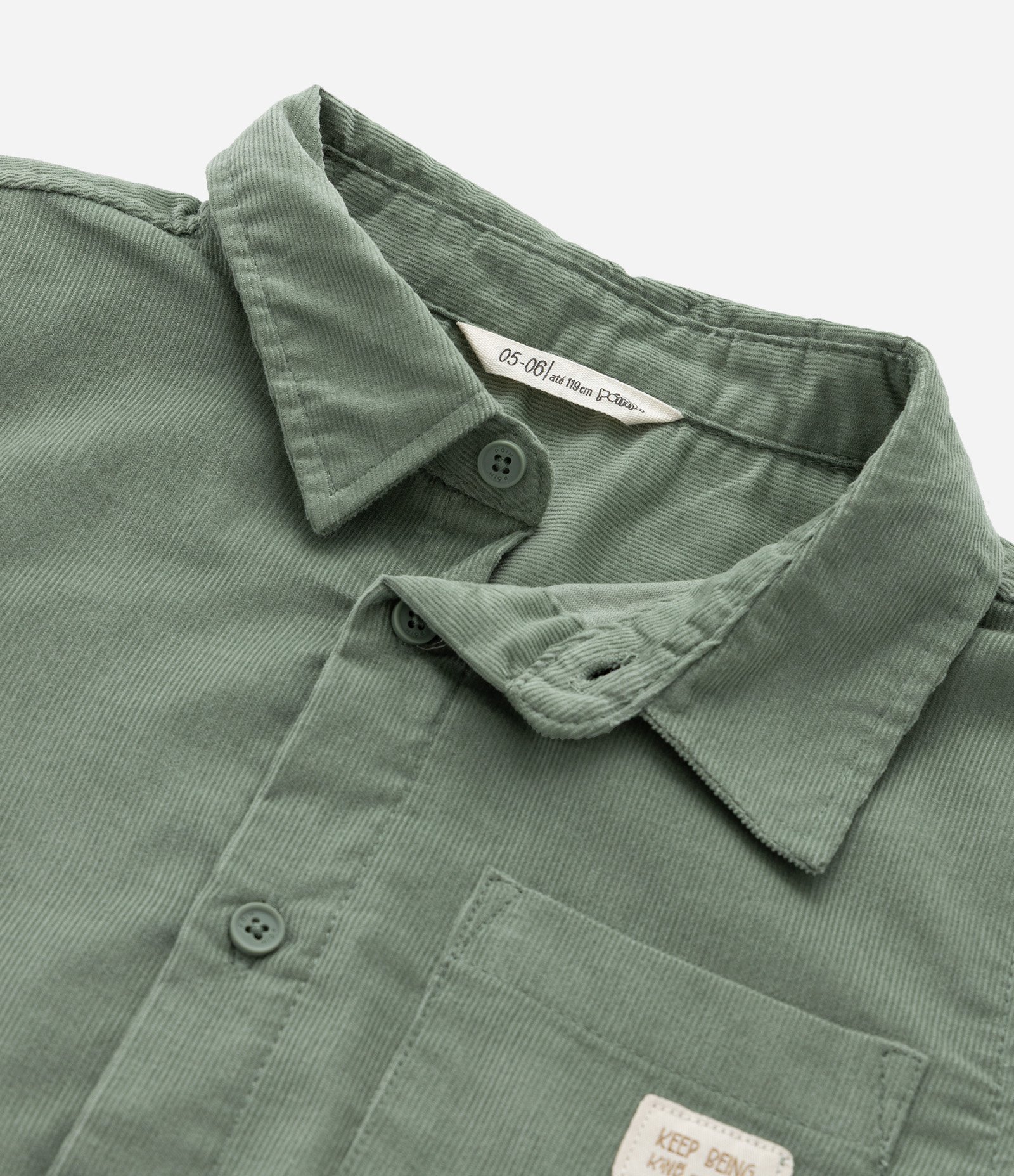 Camisa Infantil em Veludo Cotelê com Bolsinho - Tam 1 a 6 anos Verde 4