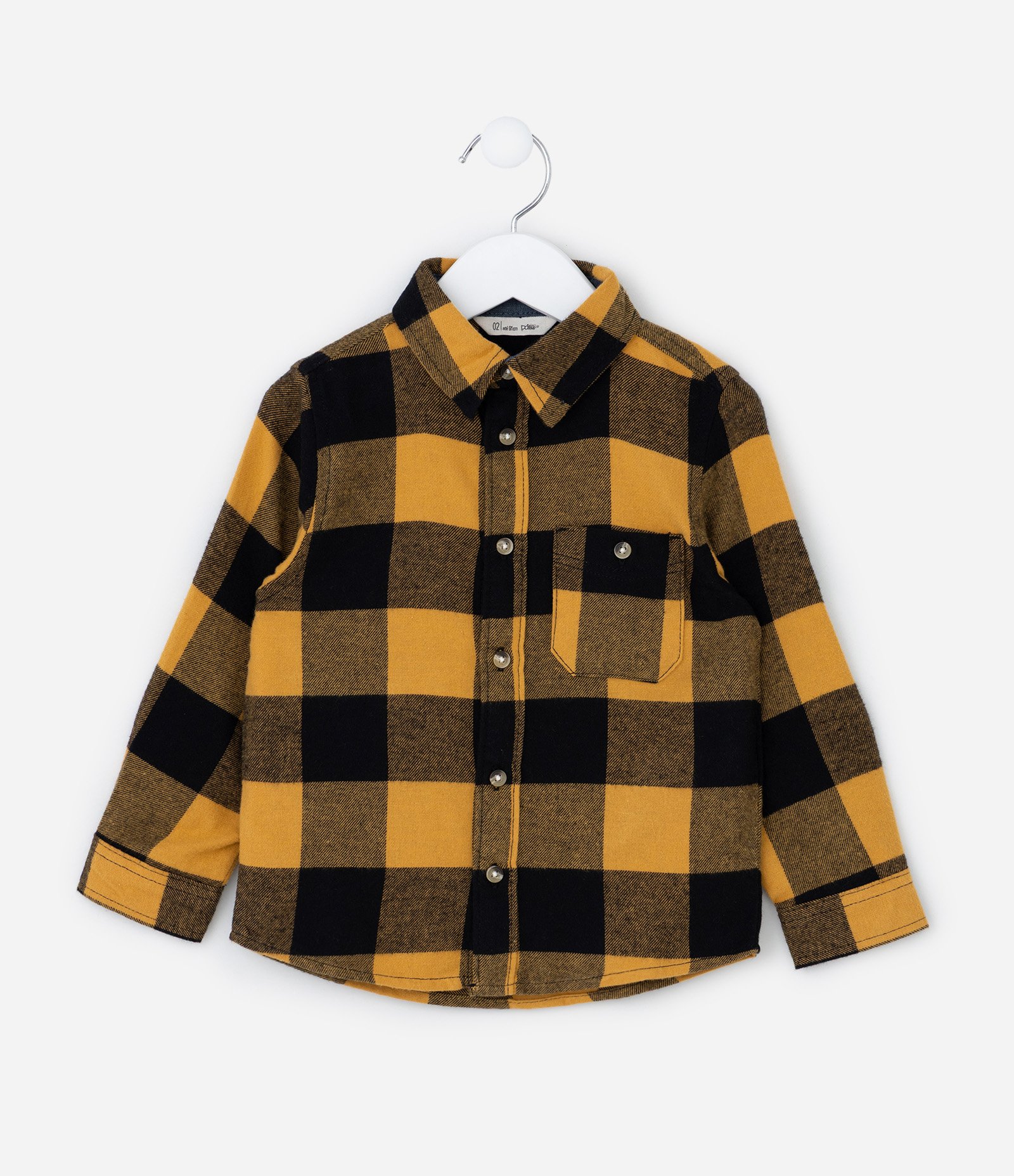 Camisa Infantil em Flanela com Estampa Xadrez - Tam 1 a 6 Anos Amarelo/Preto 1