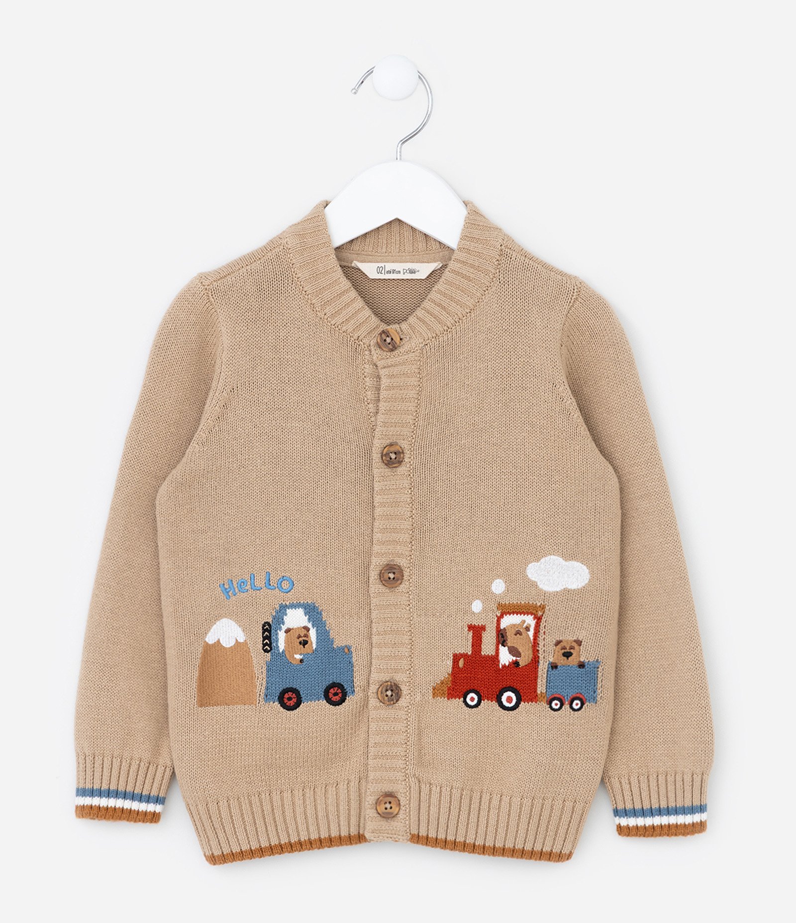 Cardigan Infantil com Bordado de Carros e Bichinhos - Tam 1 a 5 Anos Bege 1