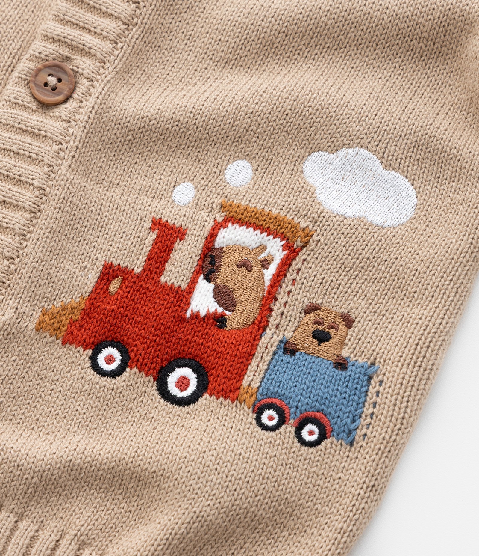 Cardigan Infantil com Bordado de Carros e Bichinhos - Tam 1 a 5 Anos Bege 6