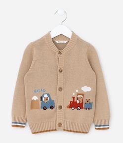 Cardigan Infantil com Bordado de Carros e Bichinhos - Tam 1 a 5 Anos