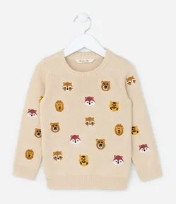 Suéter Infantil em Tricô com Bordado Bichinhos - Tam 1 a 5 Anos