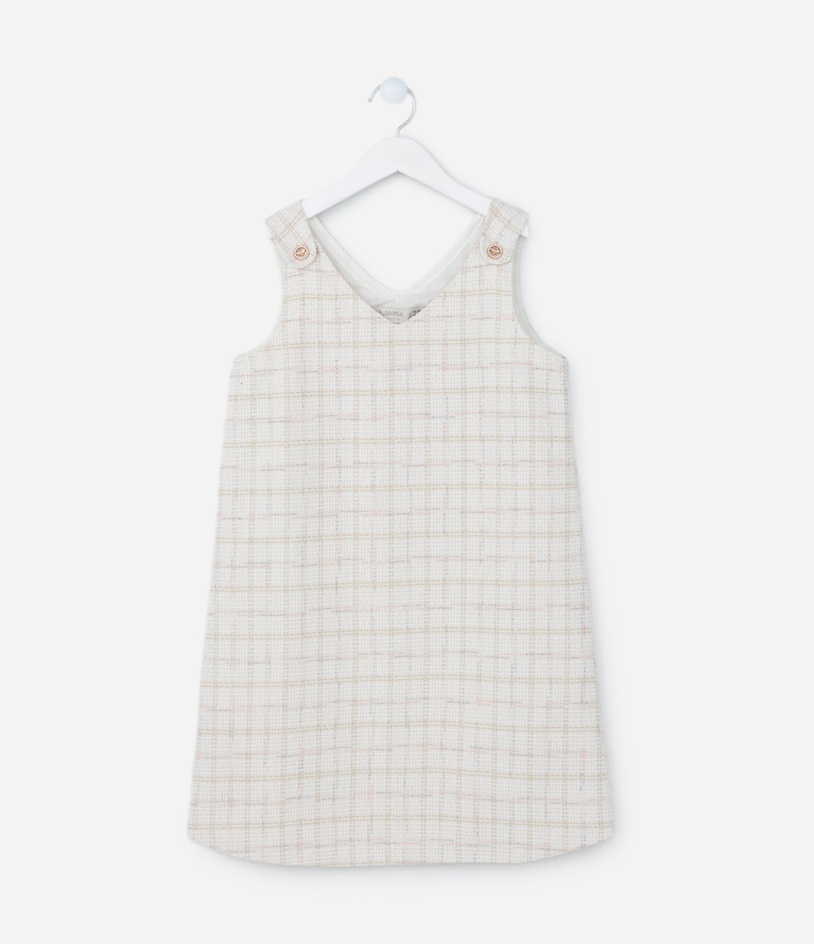 Vestido Infantil em Tweed Xadrez com Botões de Strass - Tam 5 a 14 anos Off White 1