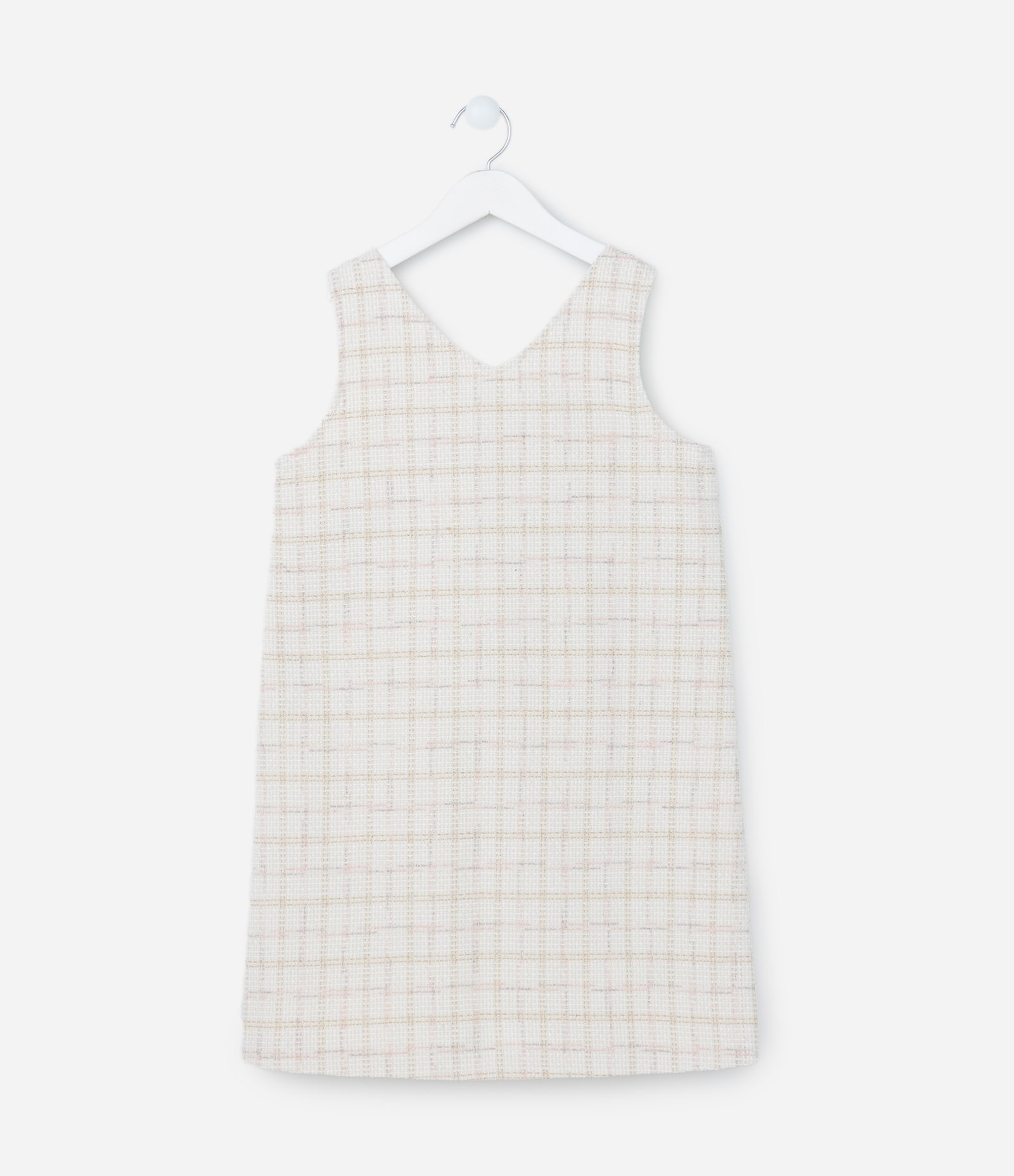 Vestido Infantil em Tweed Xadrez com Botões de Strass - Tam 5 a 14 anos Off White 2