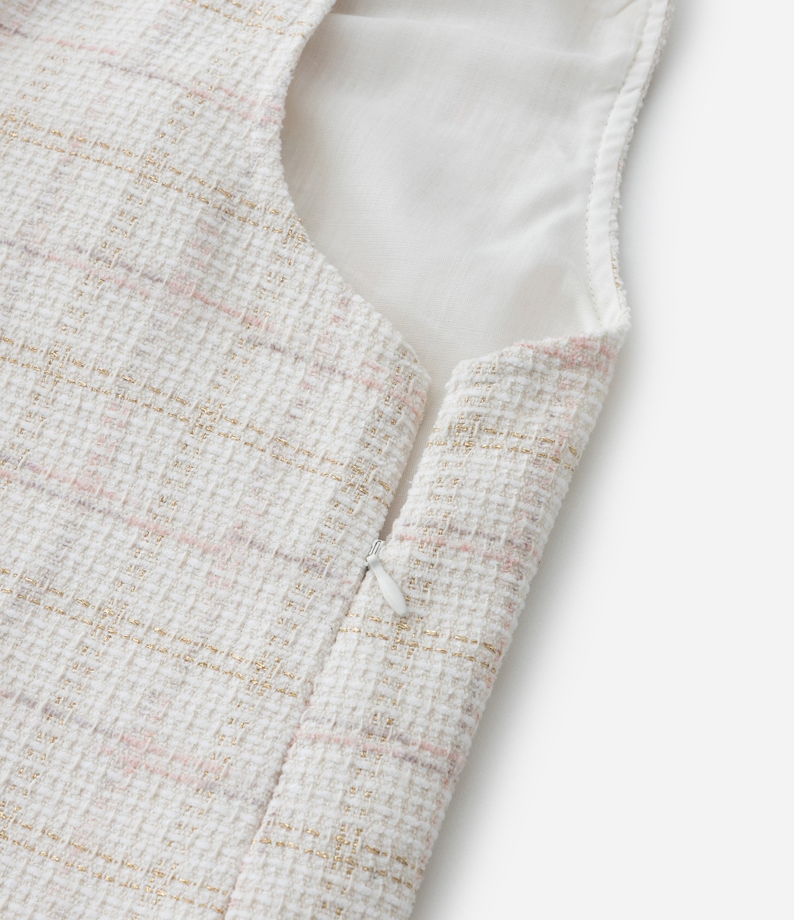 Vestido Infantil em Tweed Xadrez com Botões de Strass - Tam 5 a 14 anos Off White 3