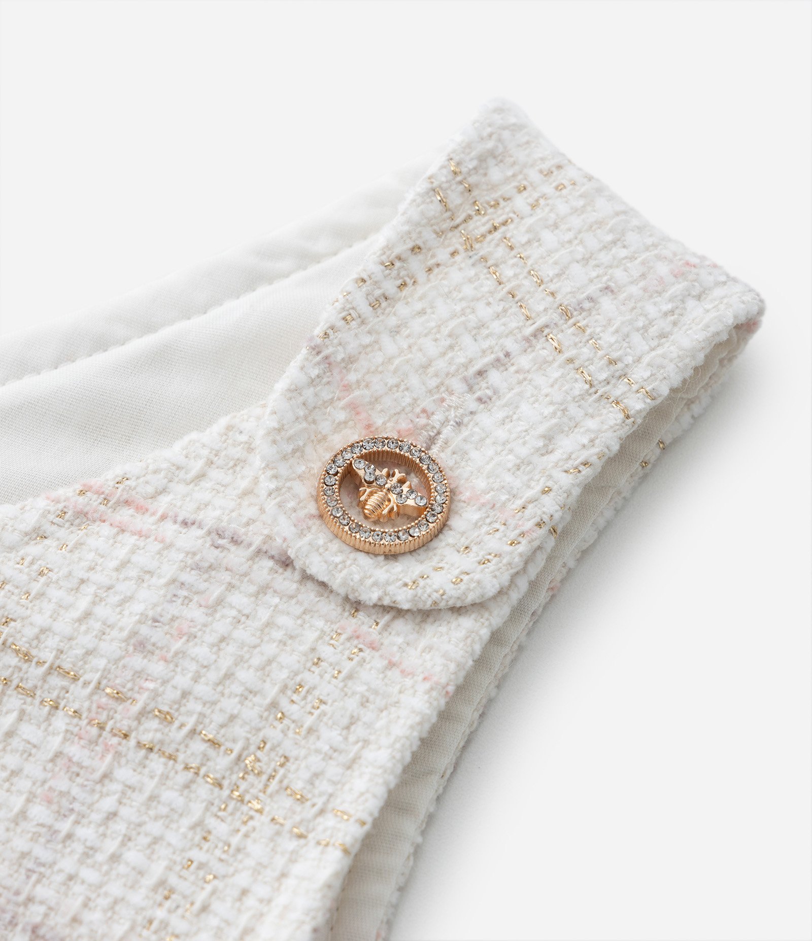 Vestido Infantil em Tweed Xadrez com Botões de Strass - Tam 5 a 14 anos Off White 6