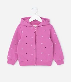 Jaqueta Infantil Moletom Quentinho com Estampa Corações - Tam 1 a 5 Anos