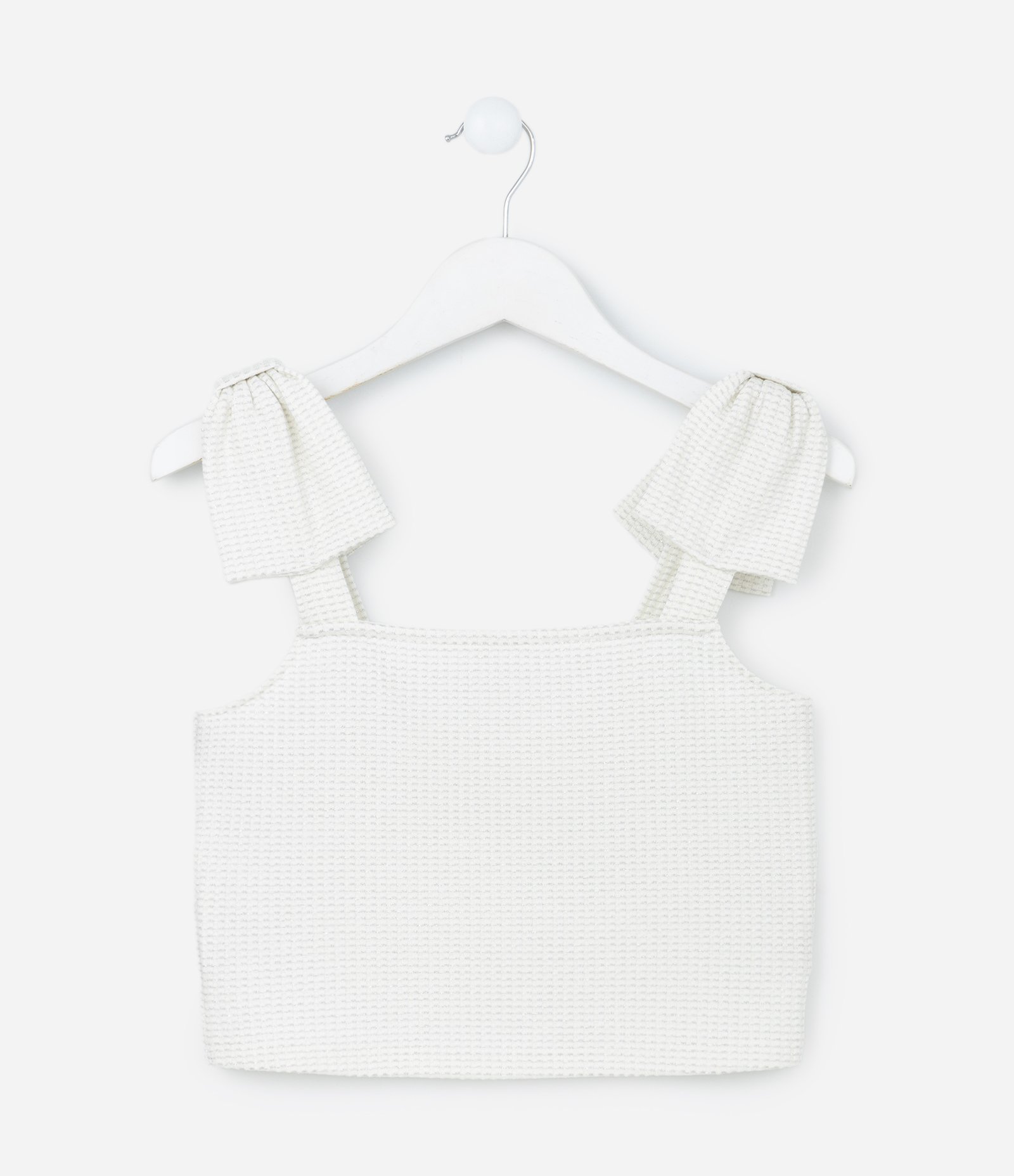 Blusa Cropped Infantil Texturizada com Laços - Tam 5 a 14 Anos Branco Neve 1