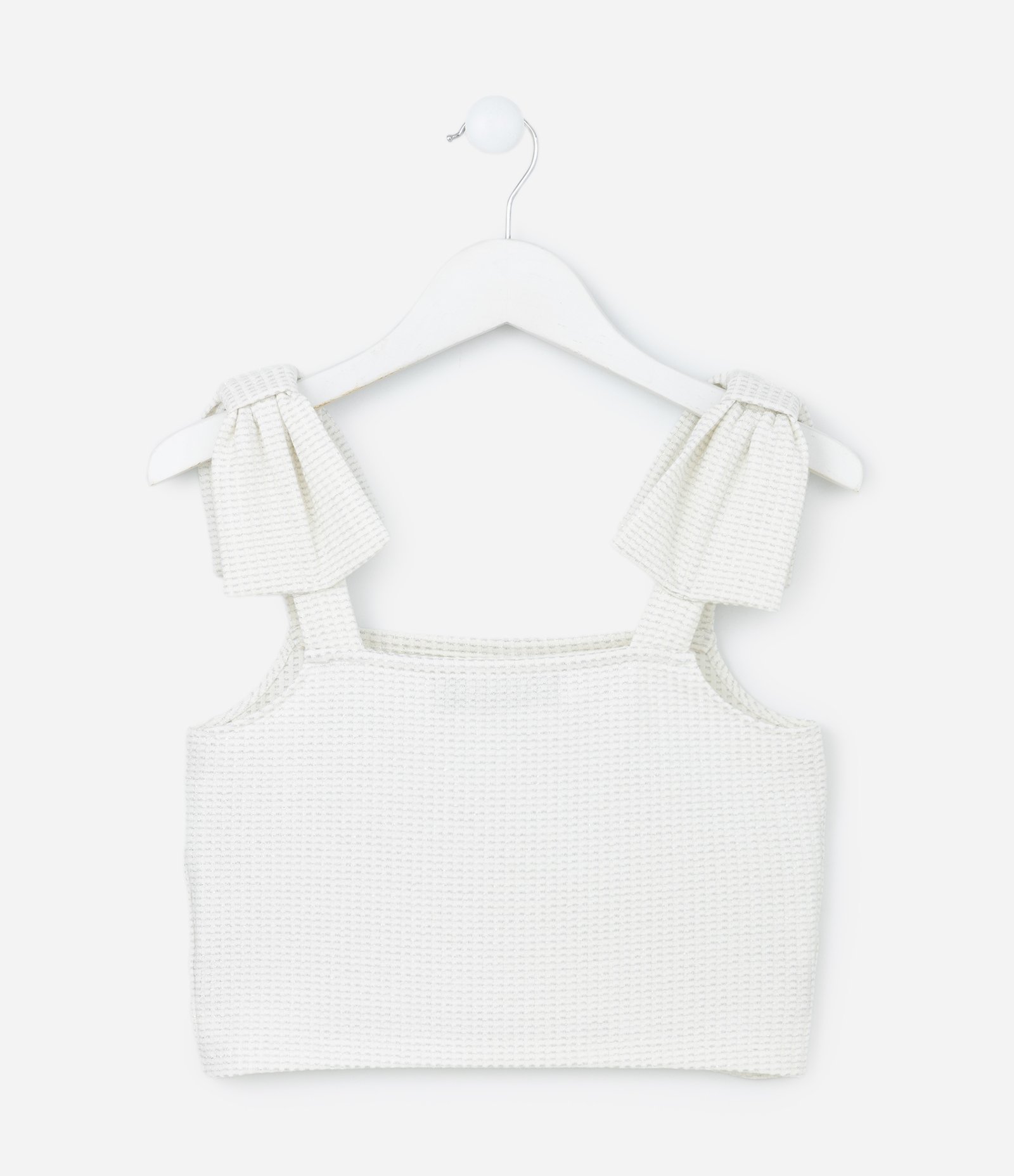 Blusa Cropped Infantil Texturizada com Laços - Tam 5 a 14 Anos Branco Neve 2