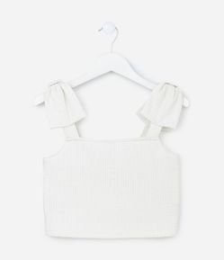Blusa Cropped Infantil Texturizada com Laços - Tam 5 a 14 Anos